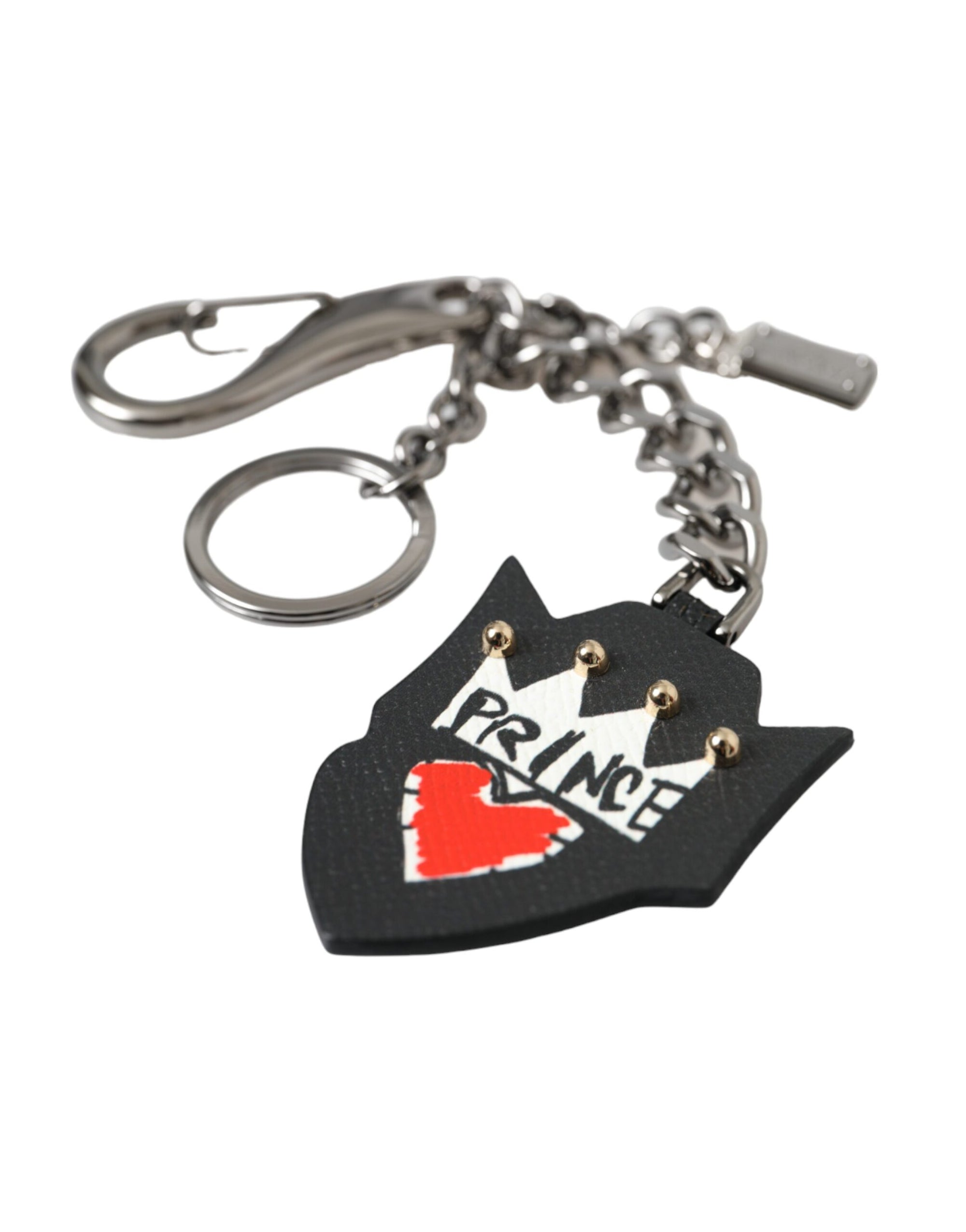 Porte-clés Dolce &amp; Gabbana en laiton argenté avec logo Black Prince Studs