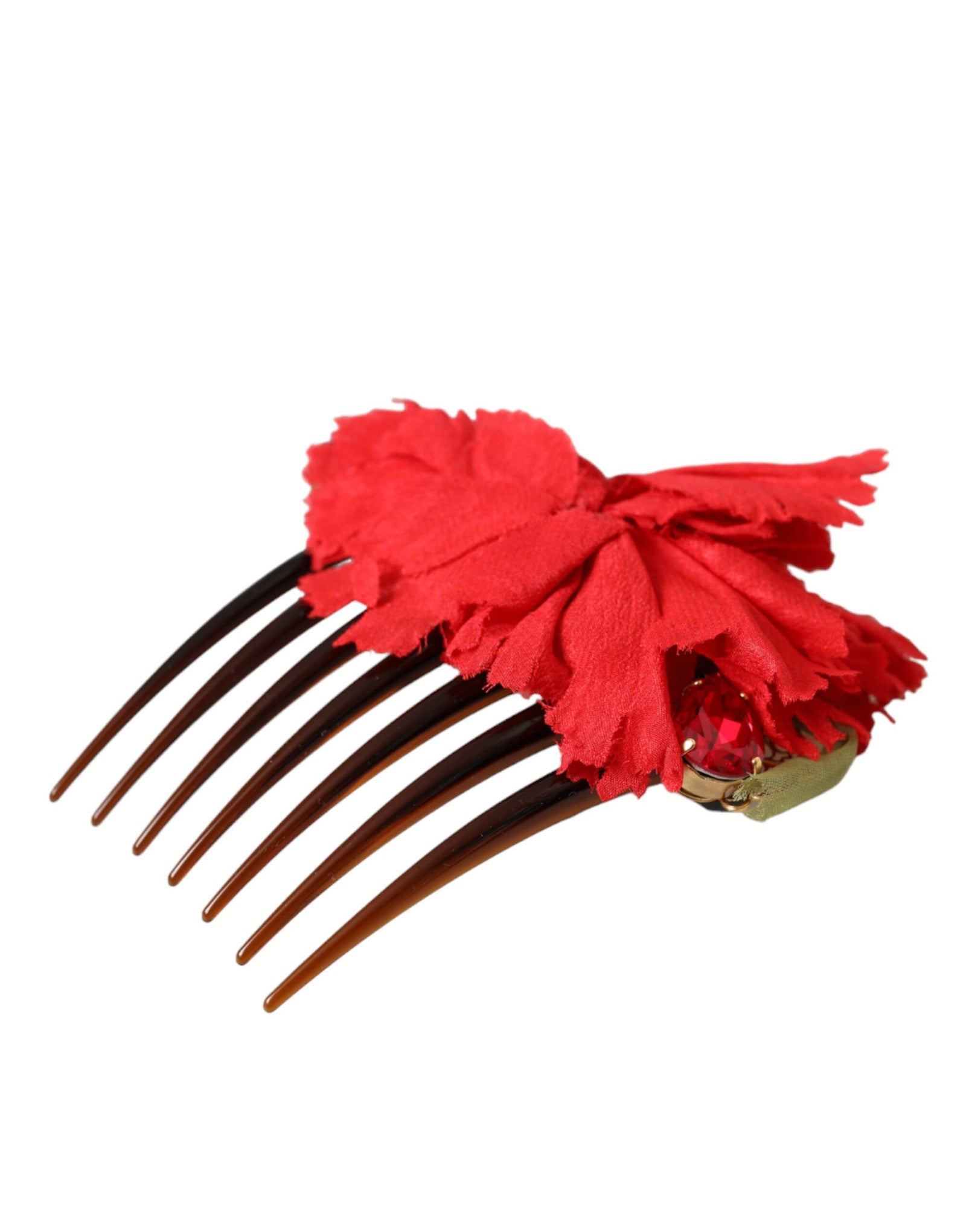 Peigne à cheveux Dolce &amp; Gabbana en soie rouge et laiton doré pour femme