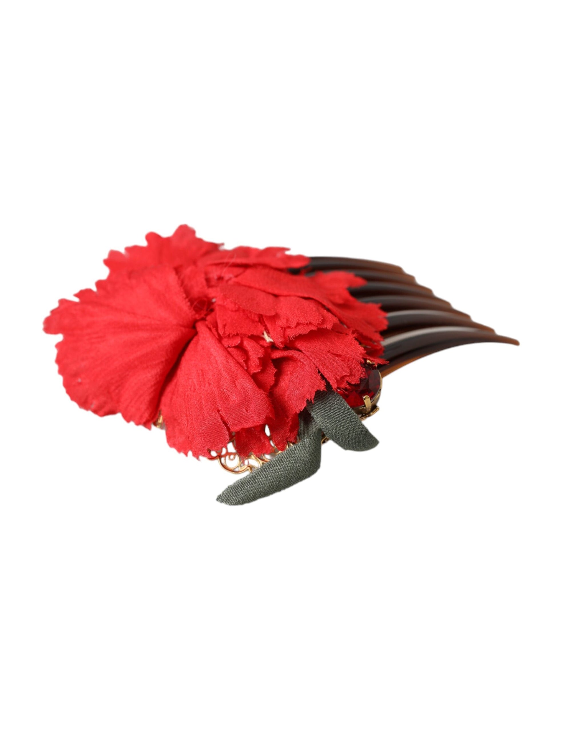 Peigne à cheveux Dolce &amp; Gabbana en soie rouge et laiton doré pour femme