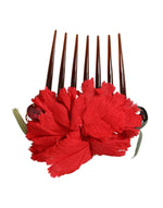 Peigne à cheveux Dolce &amp; Gabbana en soie rouge et laiton doré pour femme