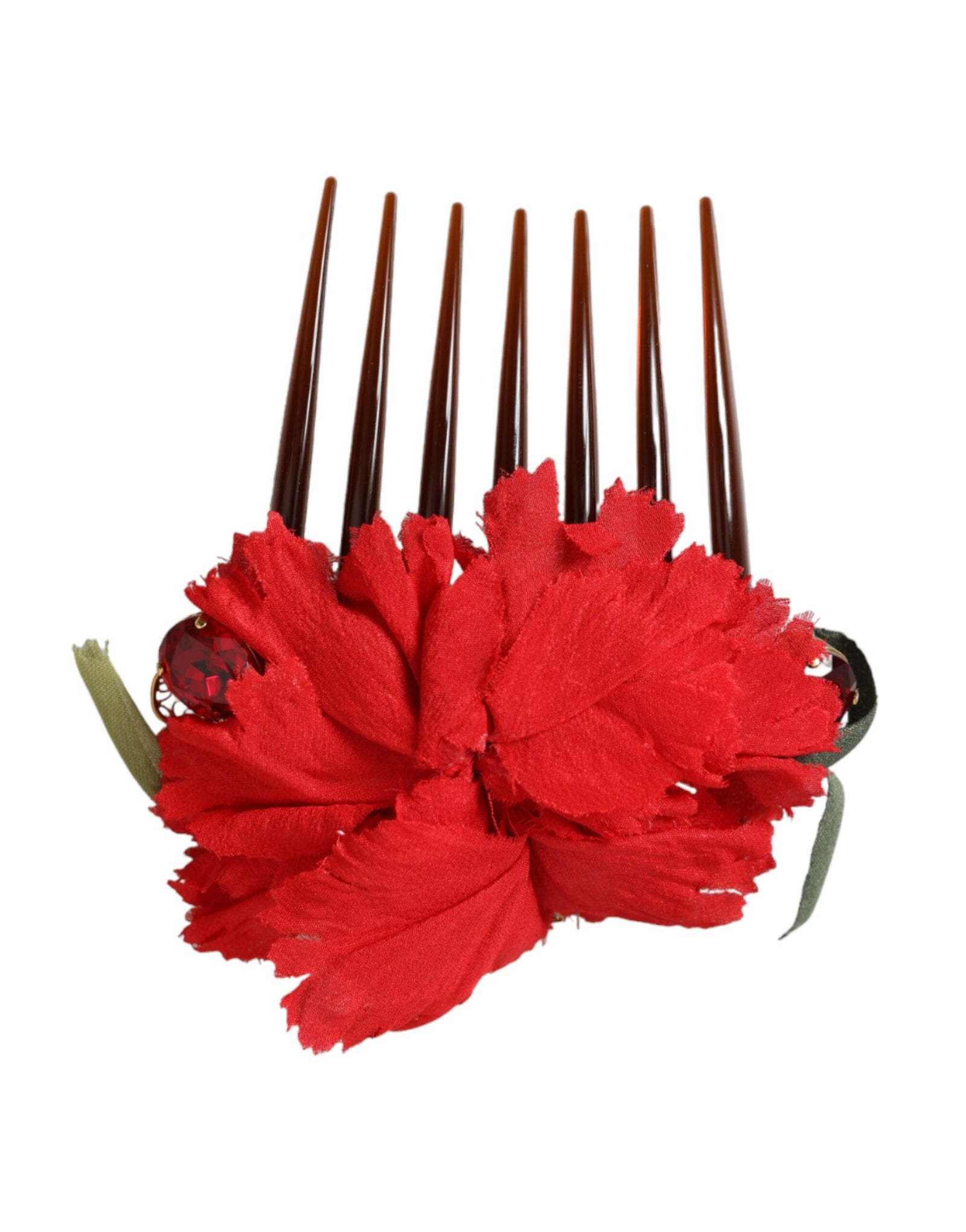 Peigne à cheveux Dolce &amp; Gabbana en soie rouge et laiton doré pour femme