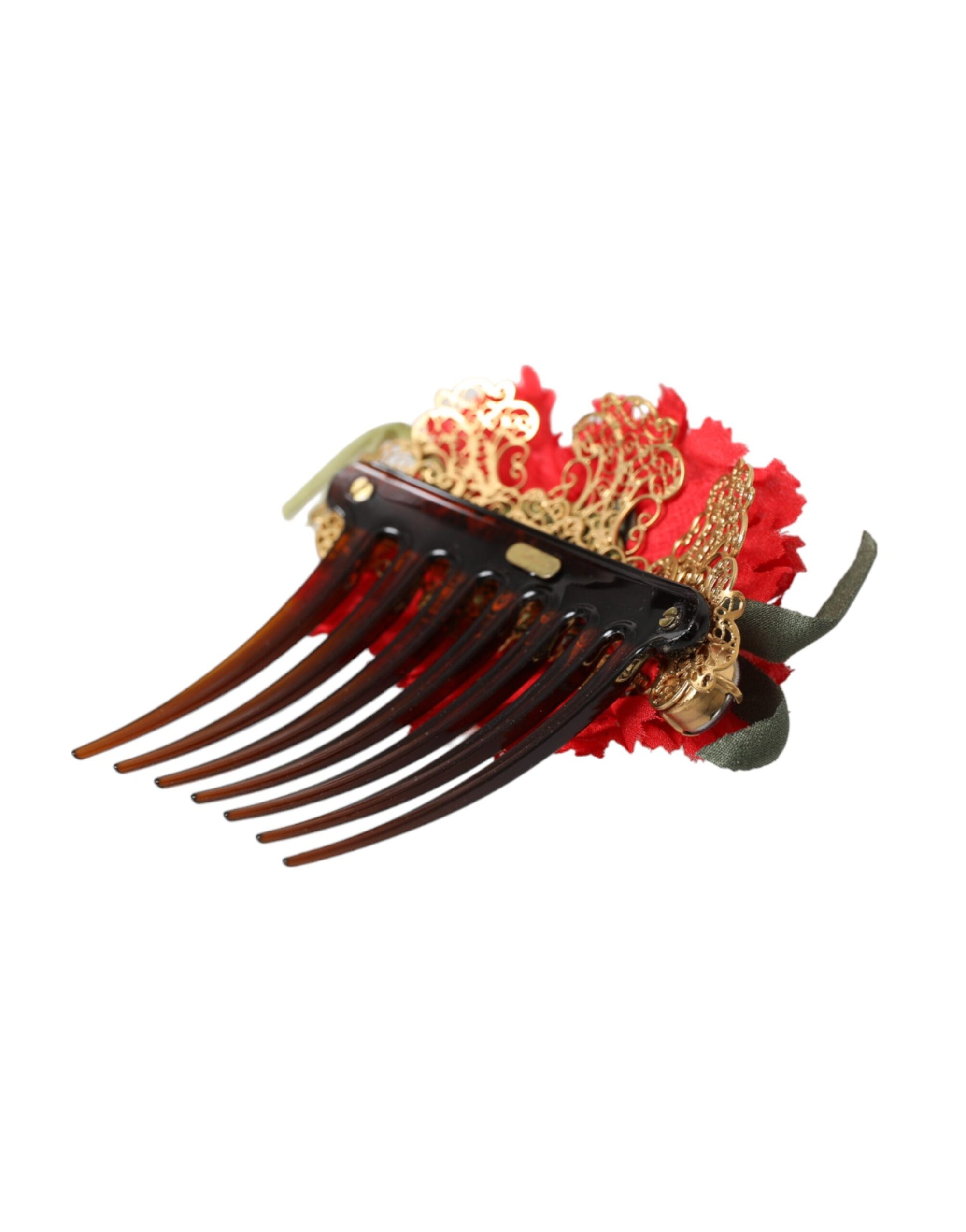Peigne à cheveux Dolce &amp; Gabbana en soie rouge et laiton doré pour femme