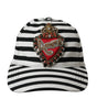 Dolce &amp; Gabbana Black White Stripe Amore Heart Applique Baseball Hat