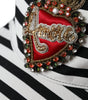 Dolce &amp; Gabbana Black White Stripe Amore Heart Applique Baseball Hat