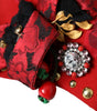Dolce &amp; Gabbana Red Crystal Gold Roses Brooch Embellished Hat