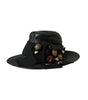 Dolce &amp; Gabbana Black Leather DG Coin Crystal Wide Brim Hat