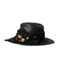 Dolce &amp; Gabbana Black Leather DG Coin Crystal Wide Brim Hat