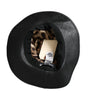 Dolce &amp; Gabbana Black Leather DG Coin Crystal Wide Brim Hat