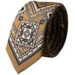 Dolce &amp; Gabbana Yellow 100% Silk Wheel Print Adjustable Men Tie