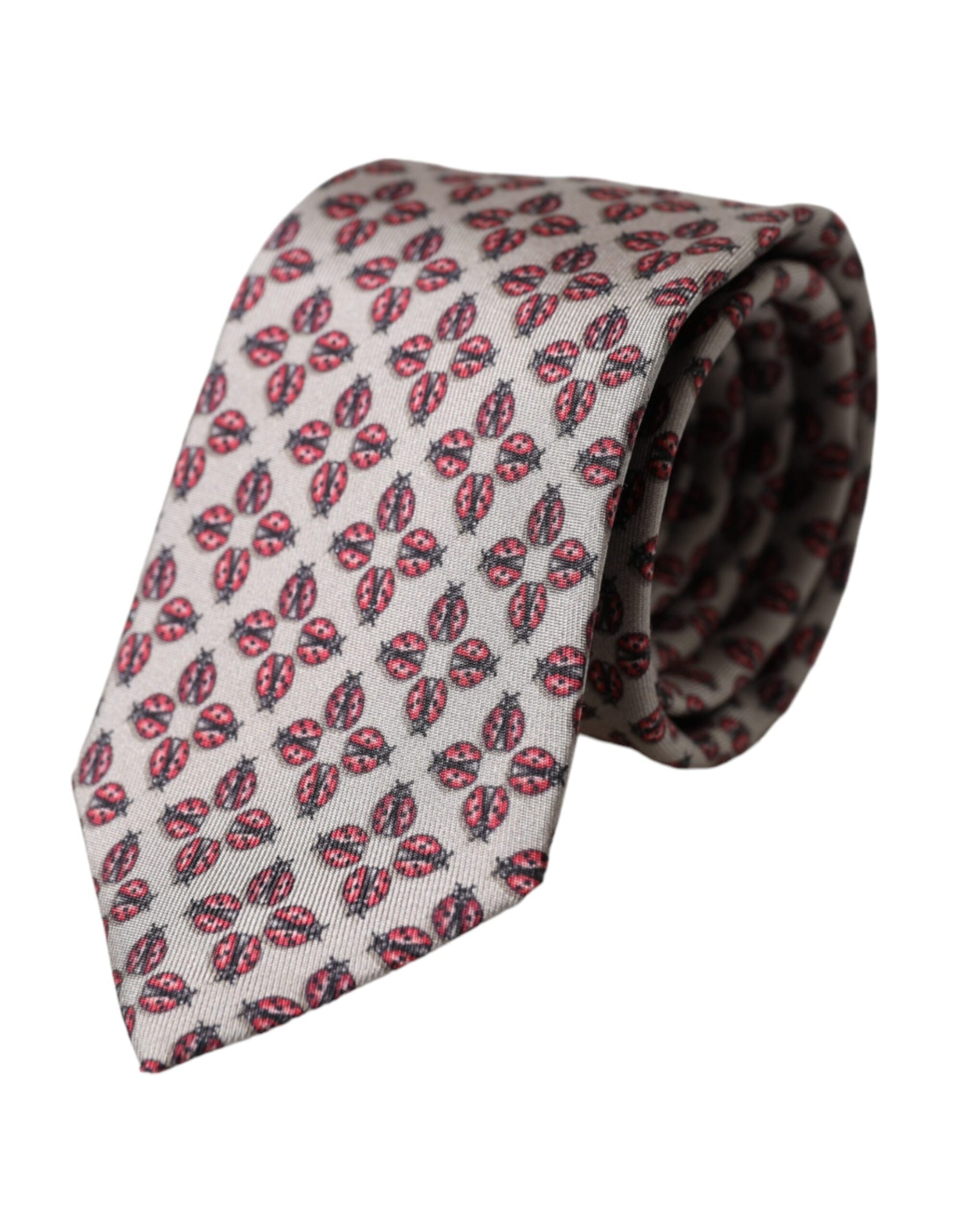 Dolce &amp; Gabbana Beige Lady Bug Print Silk Adjustable Men Tie