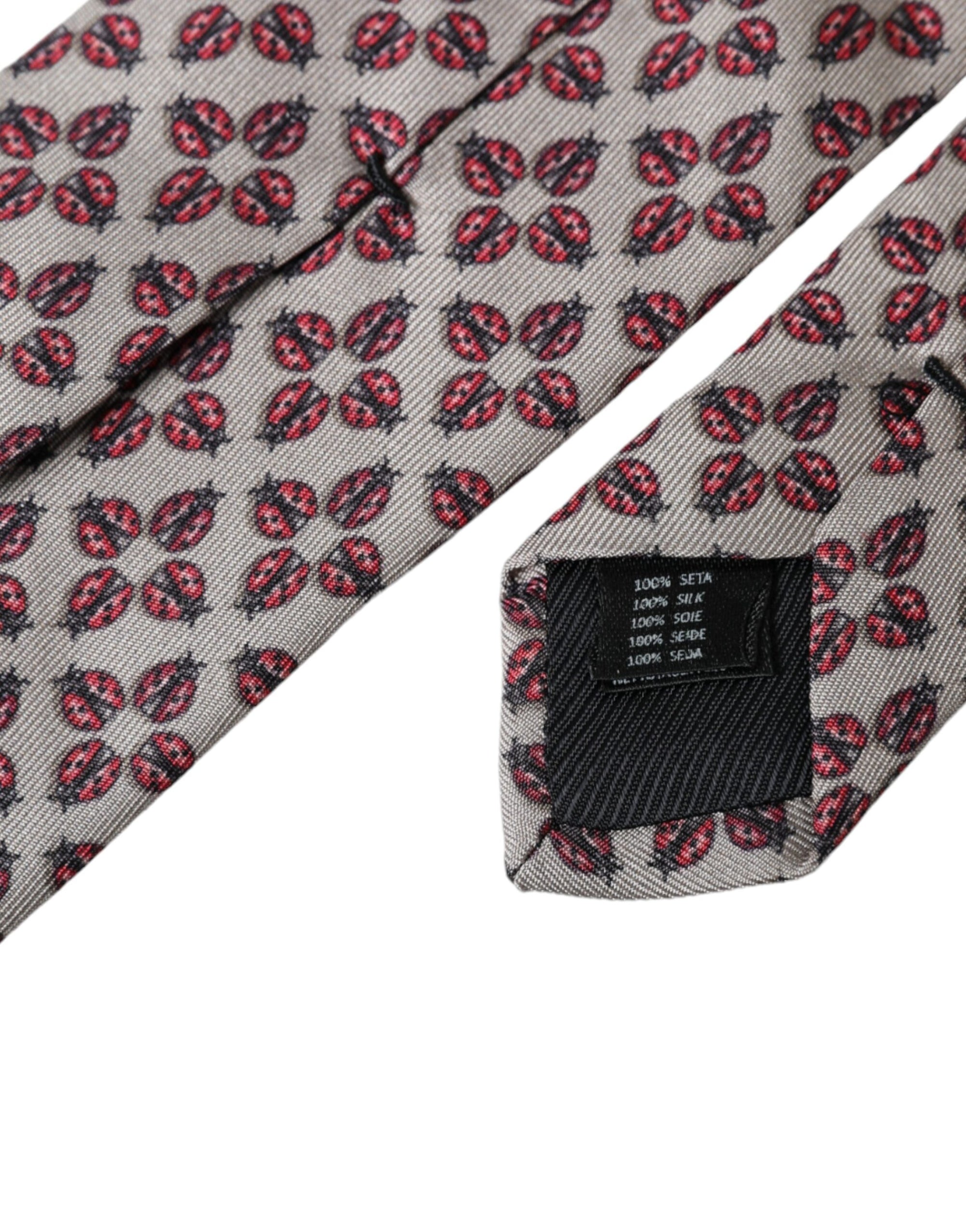 Dolce &amp; Gabbana Beige Lady Bug Print Silk Adjustable Men Tie