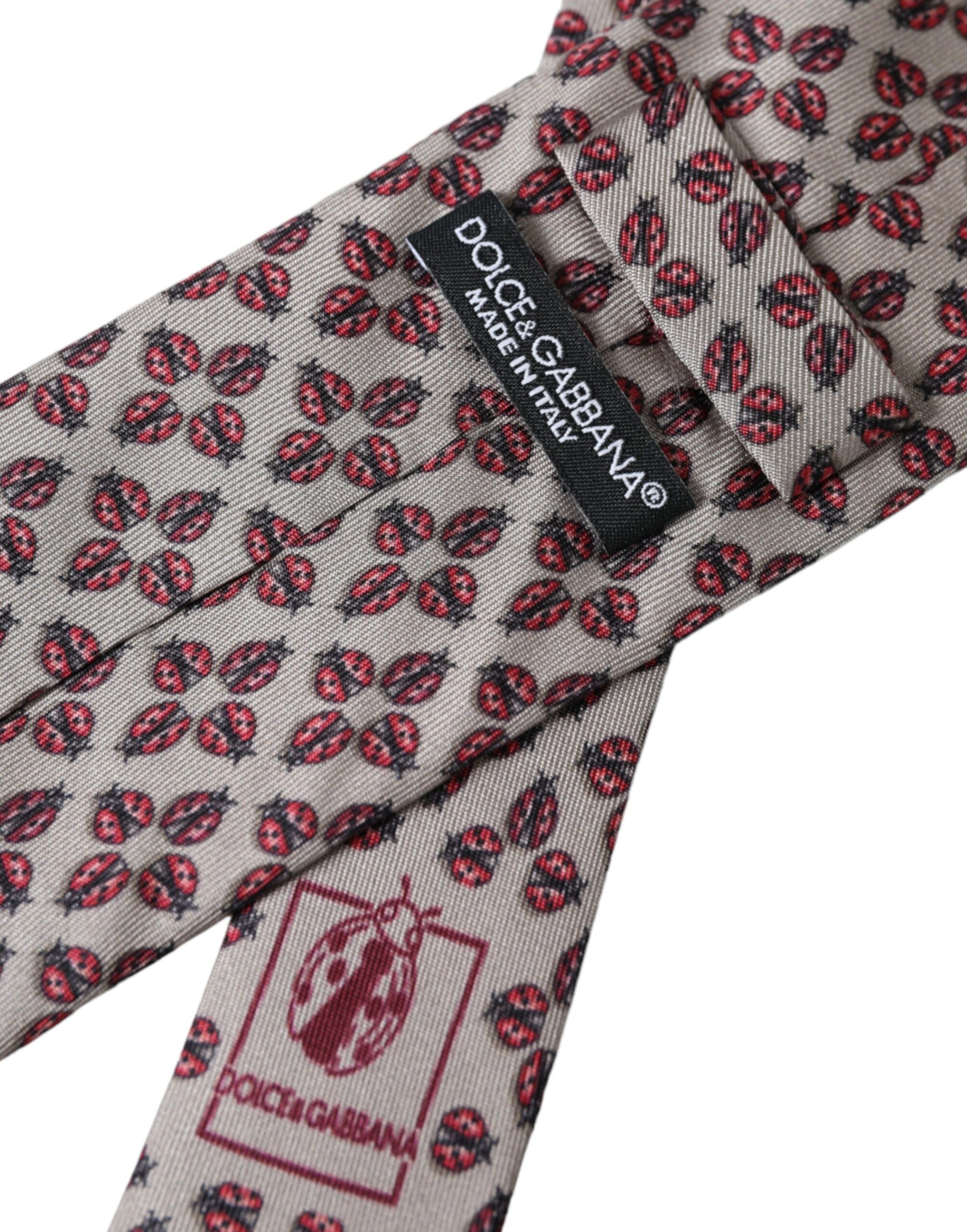 Dolce &amp; Gabbana Beige Lady Bug Print Silk Adjustable Men Tie