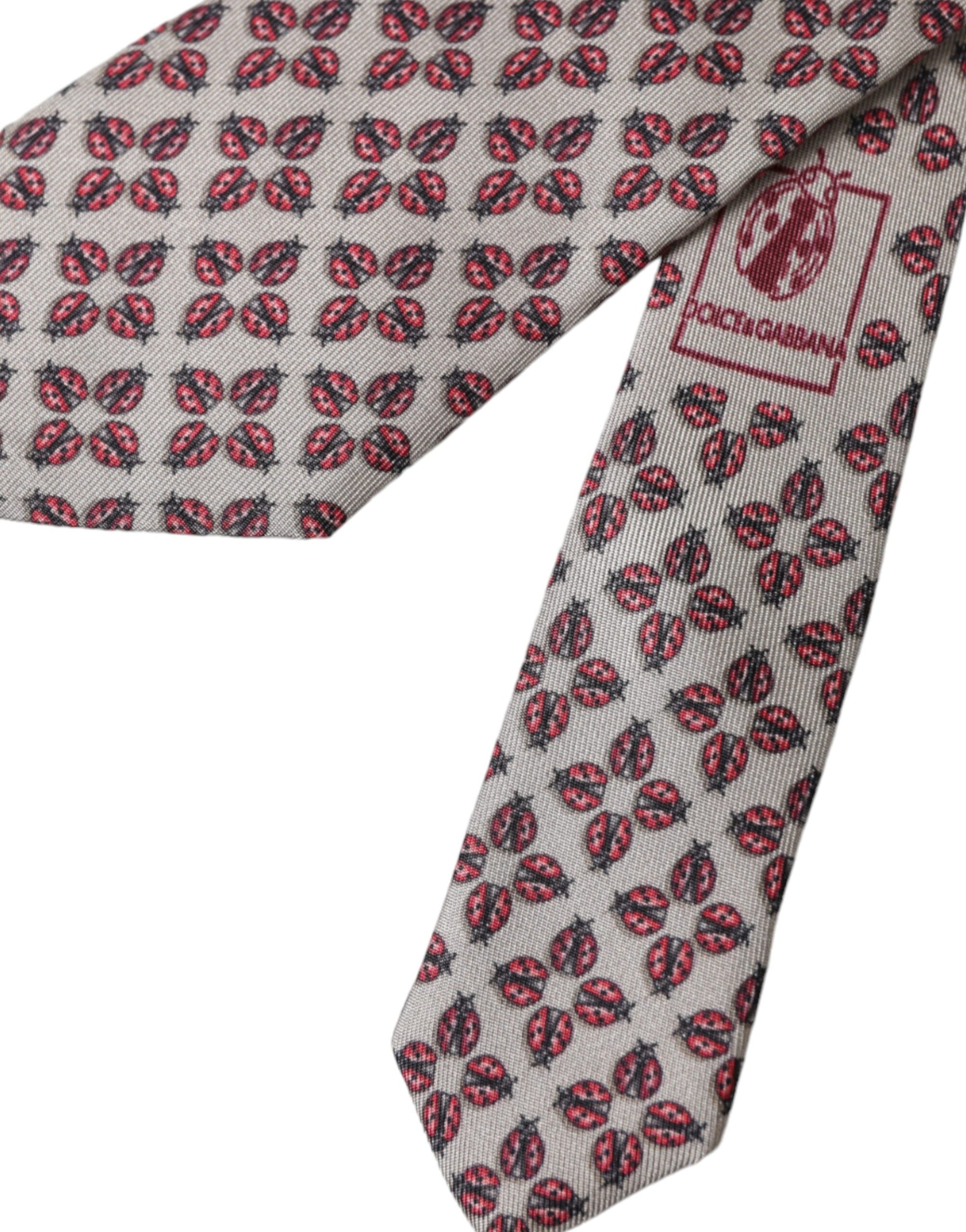 Dolce &amp; Gabbana Beige Lady Bug Print Silk Adjustable Men Tie