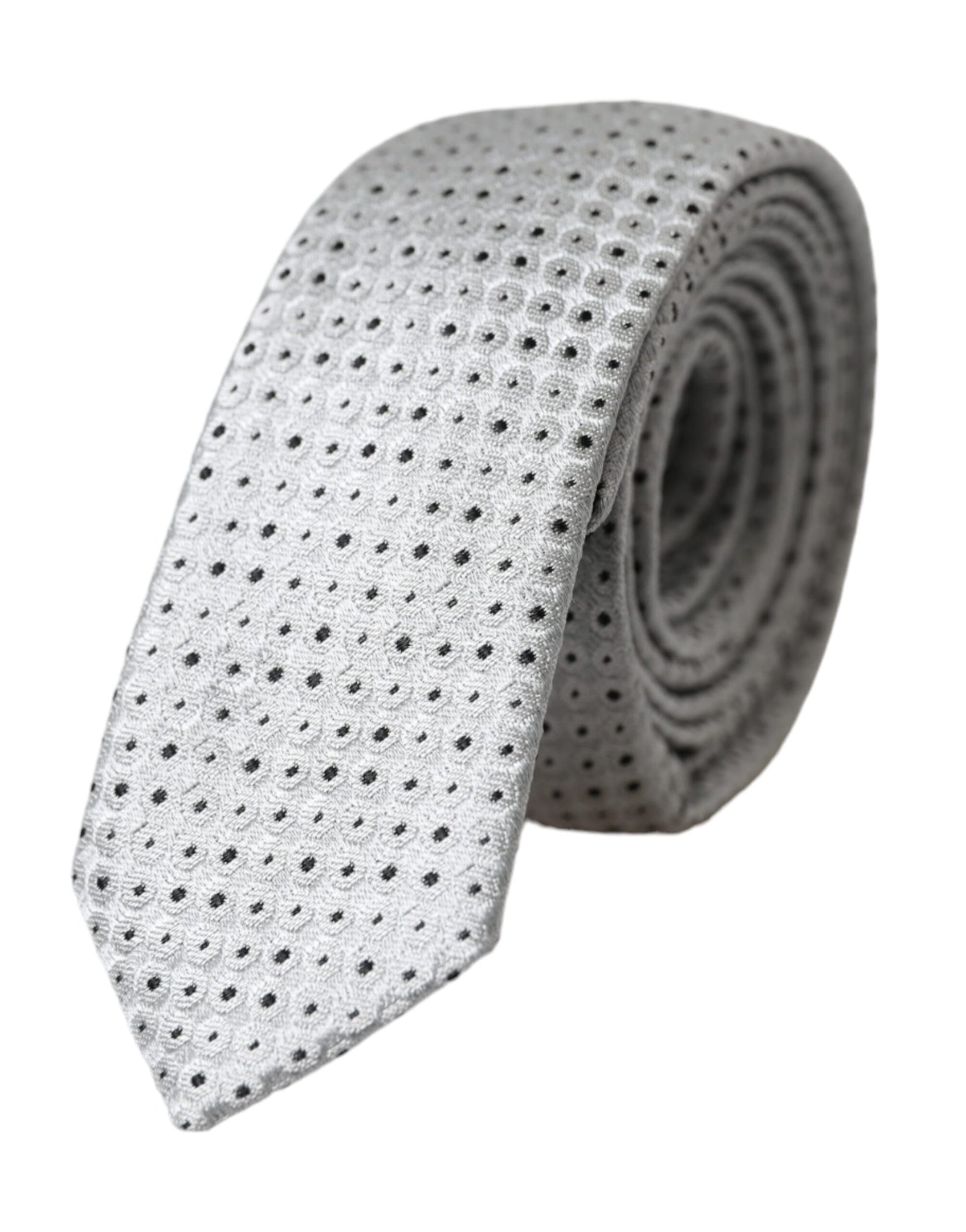 Dolce &amp; Gabbana Light Gray Polka Dot Silk Adjustable Men Tie