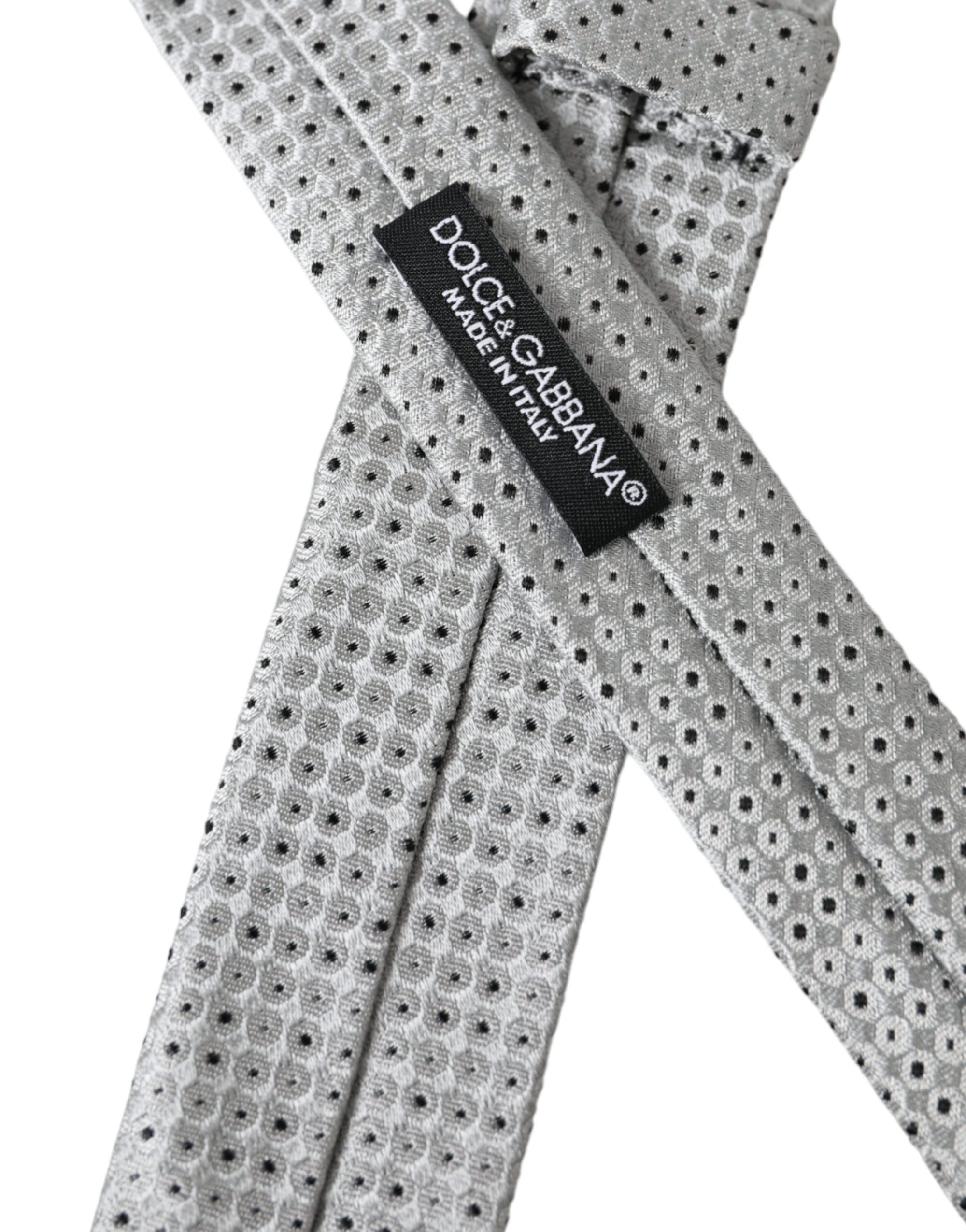 Dolce &amp; Gabbana Light Gray Polka Dot Silk Adjustable Men Tie