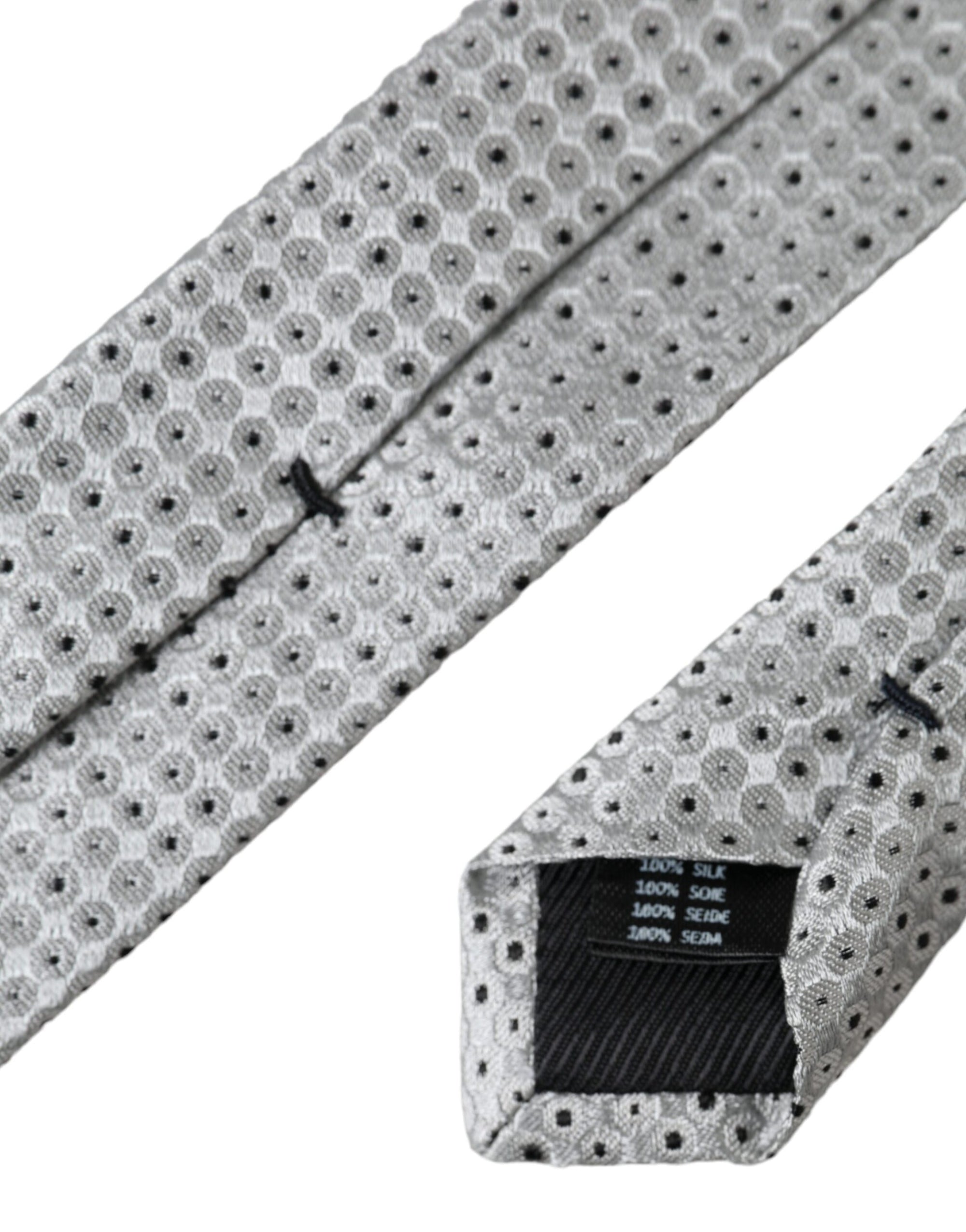 Dolce &amp; Gabbana Light Gray Polka Dot Silk Adjustable Men Tie