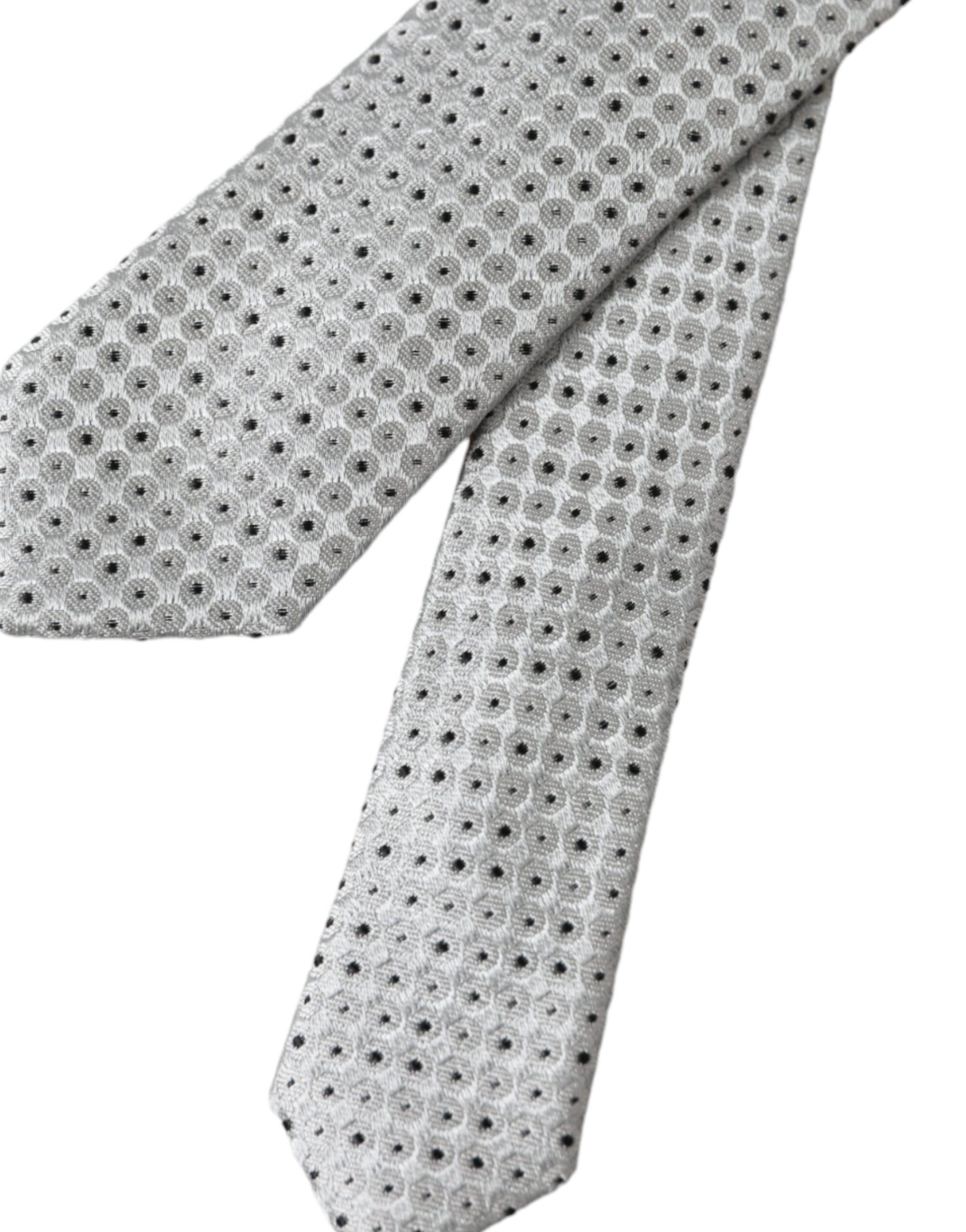 Dolce &amp; Gabbana Light Gray Polka Dot Silk Adjustable Men Tie