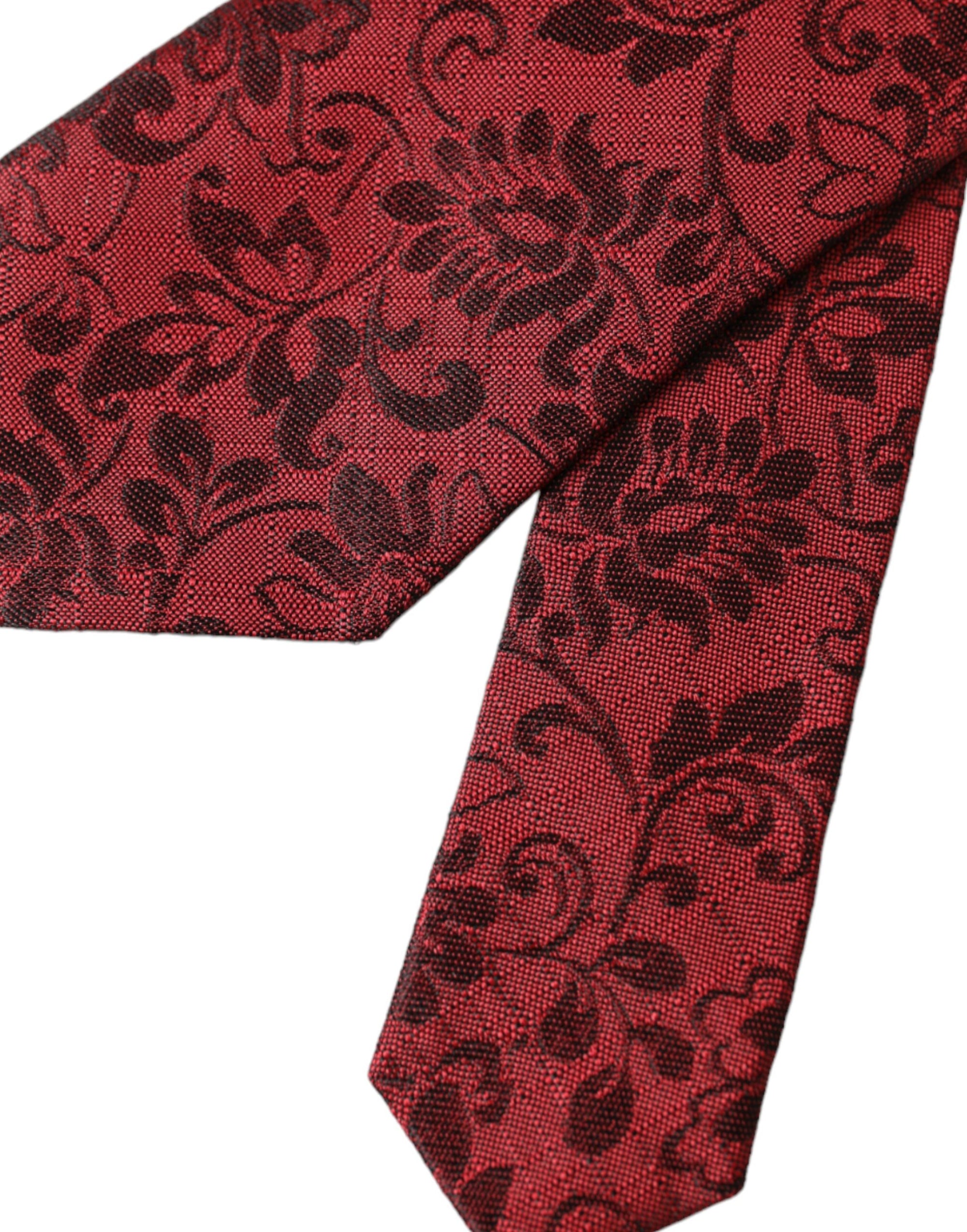 Dolce &amp; Gabbana Red Floral Brocade Silk Adjustable Men Tie