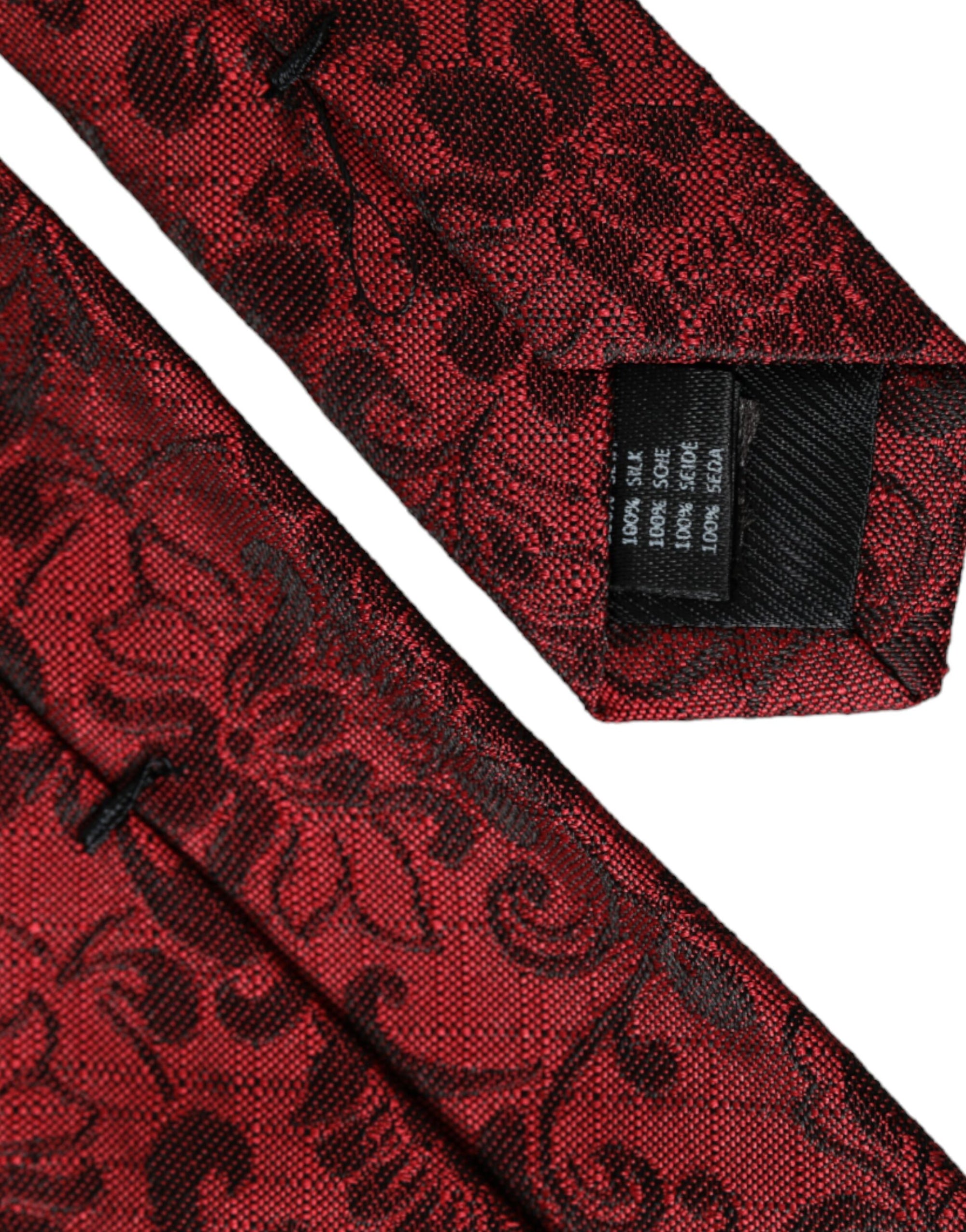 Dolce &amp; Gabbana Red Floral Brocade Silk Adjustable Men Tie