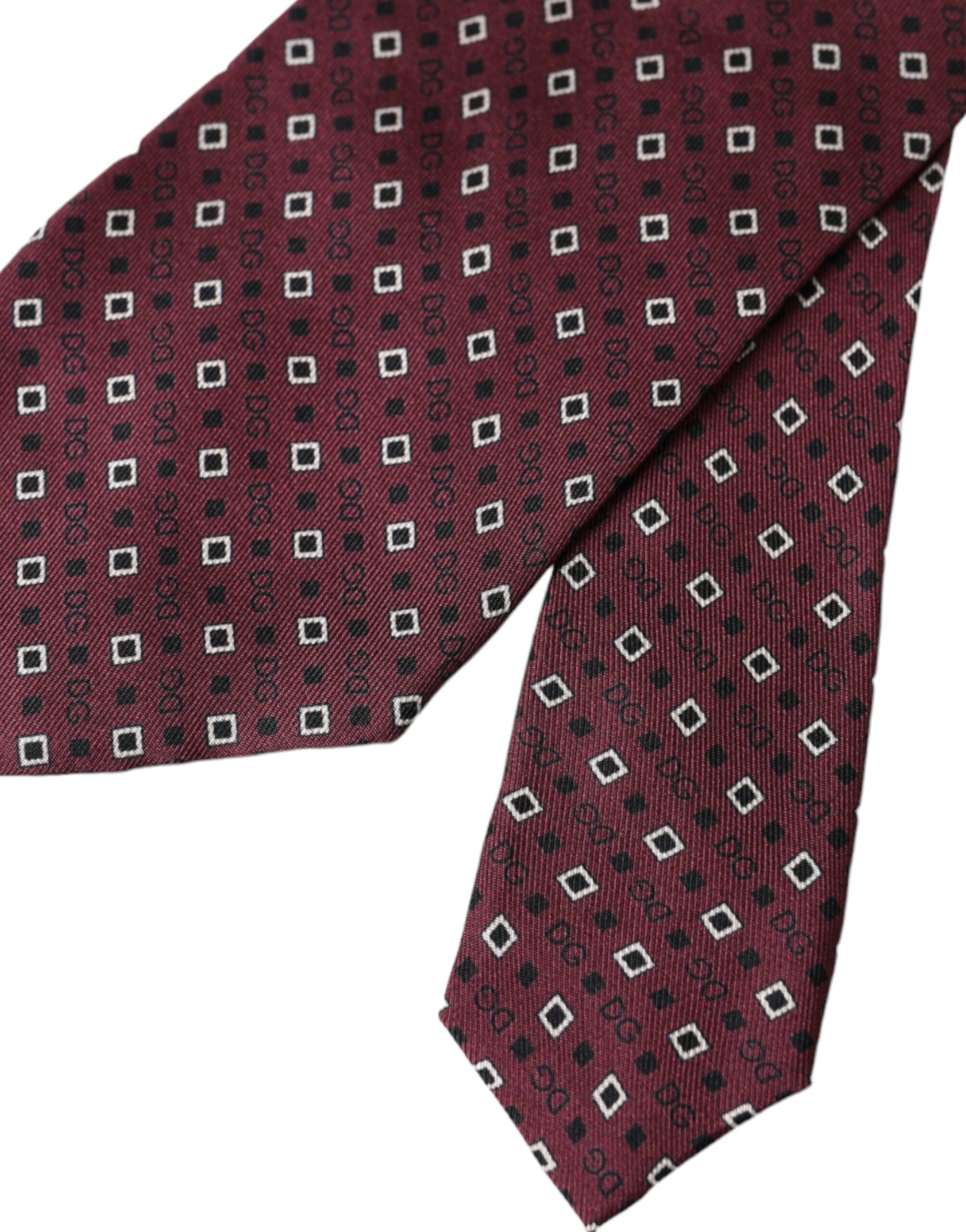 Dolce &amp; Gabbana Maroon Silk Branded Logo Adjustable Men Tie