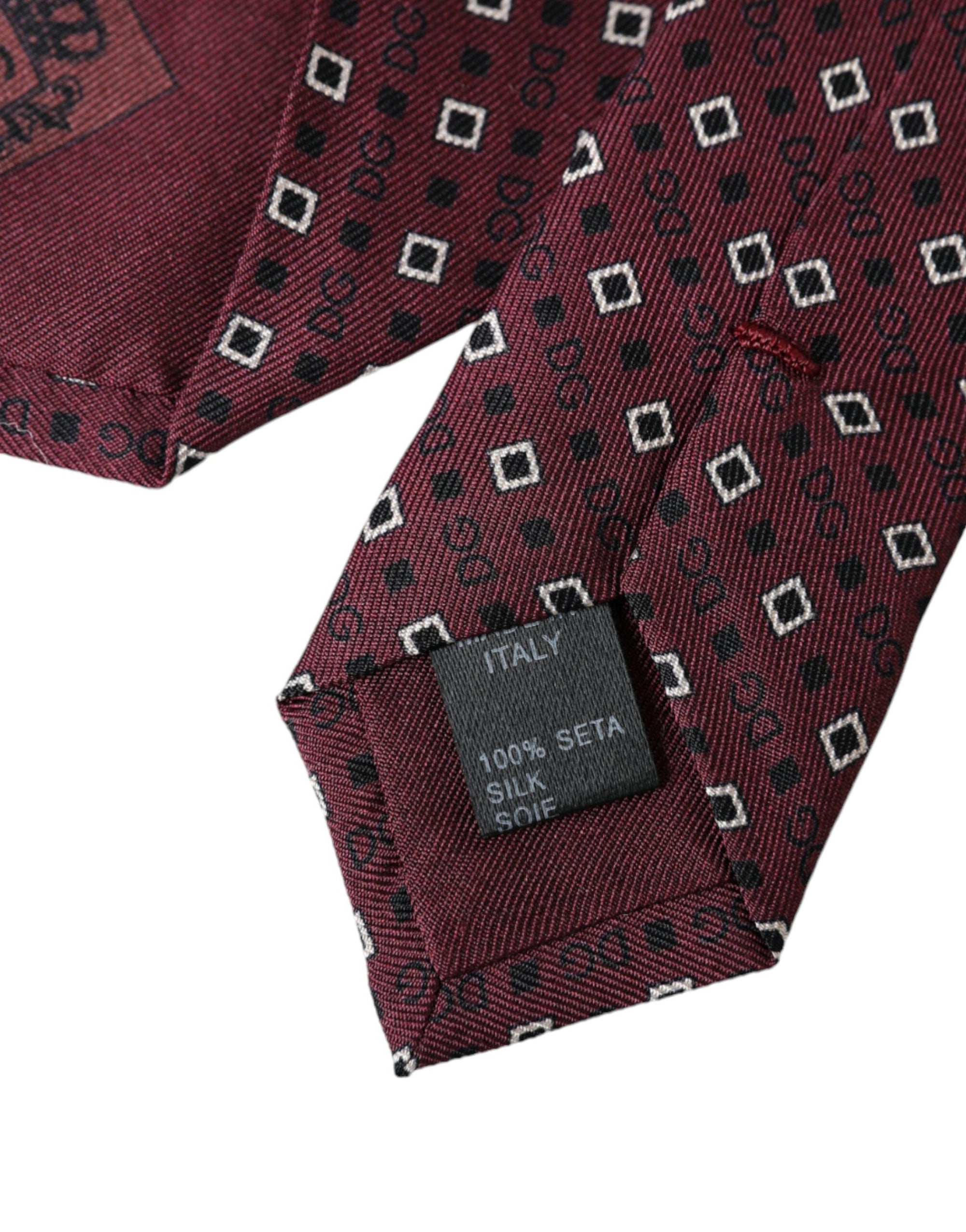 Dolce &amp; Gabbana Maroon Silk Branded Logo Adjustable Men Tie