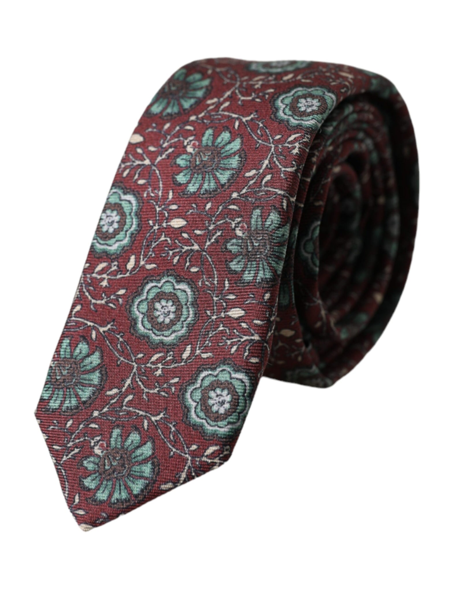Dolce &amp; Gabbana Maroon Floral 100% Silk Adjustable Men Tie