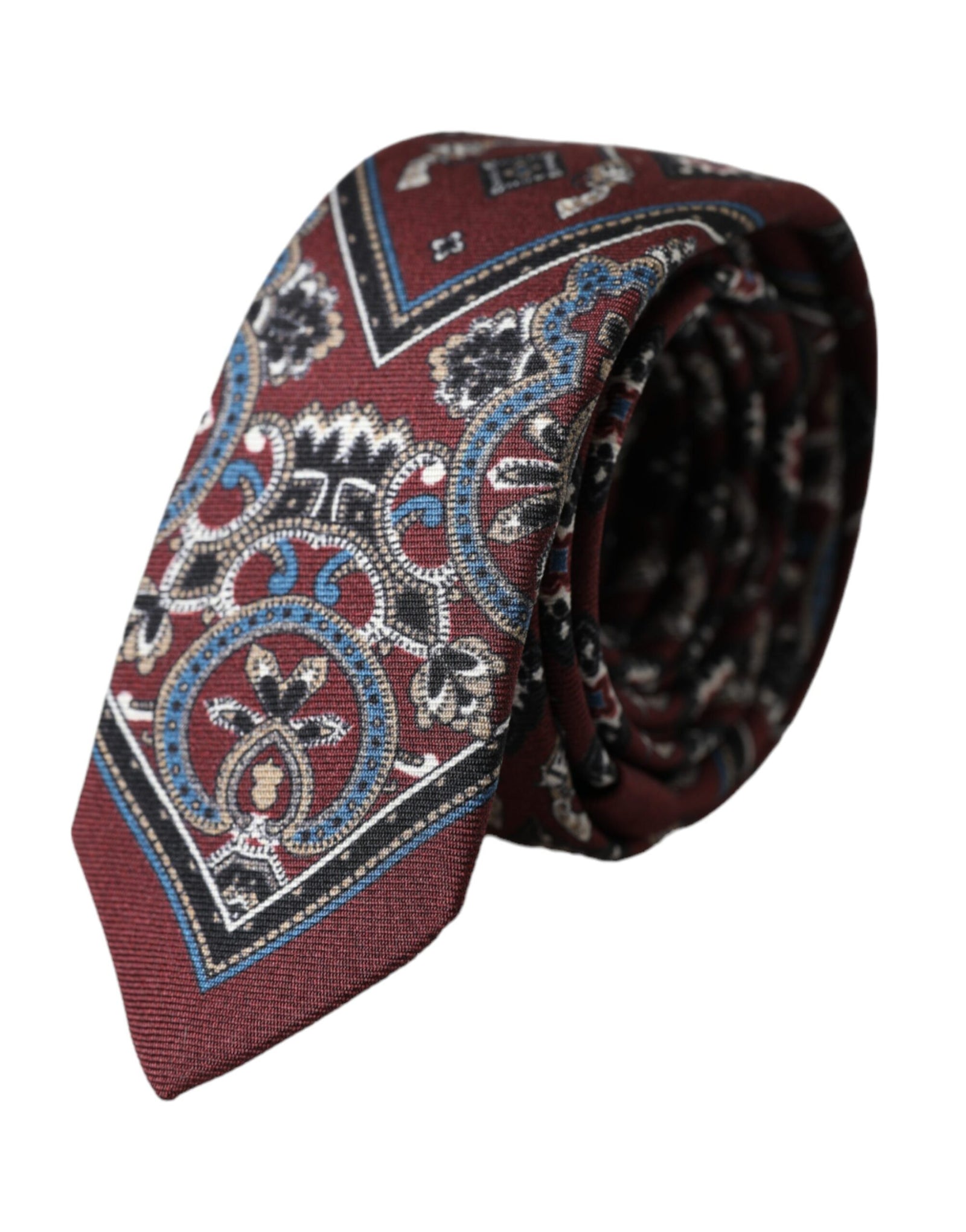 Dolce &amp; Gabbana Bordeaux Printed 100% Silk Adjustable Men Tie