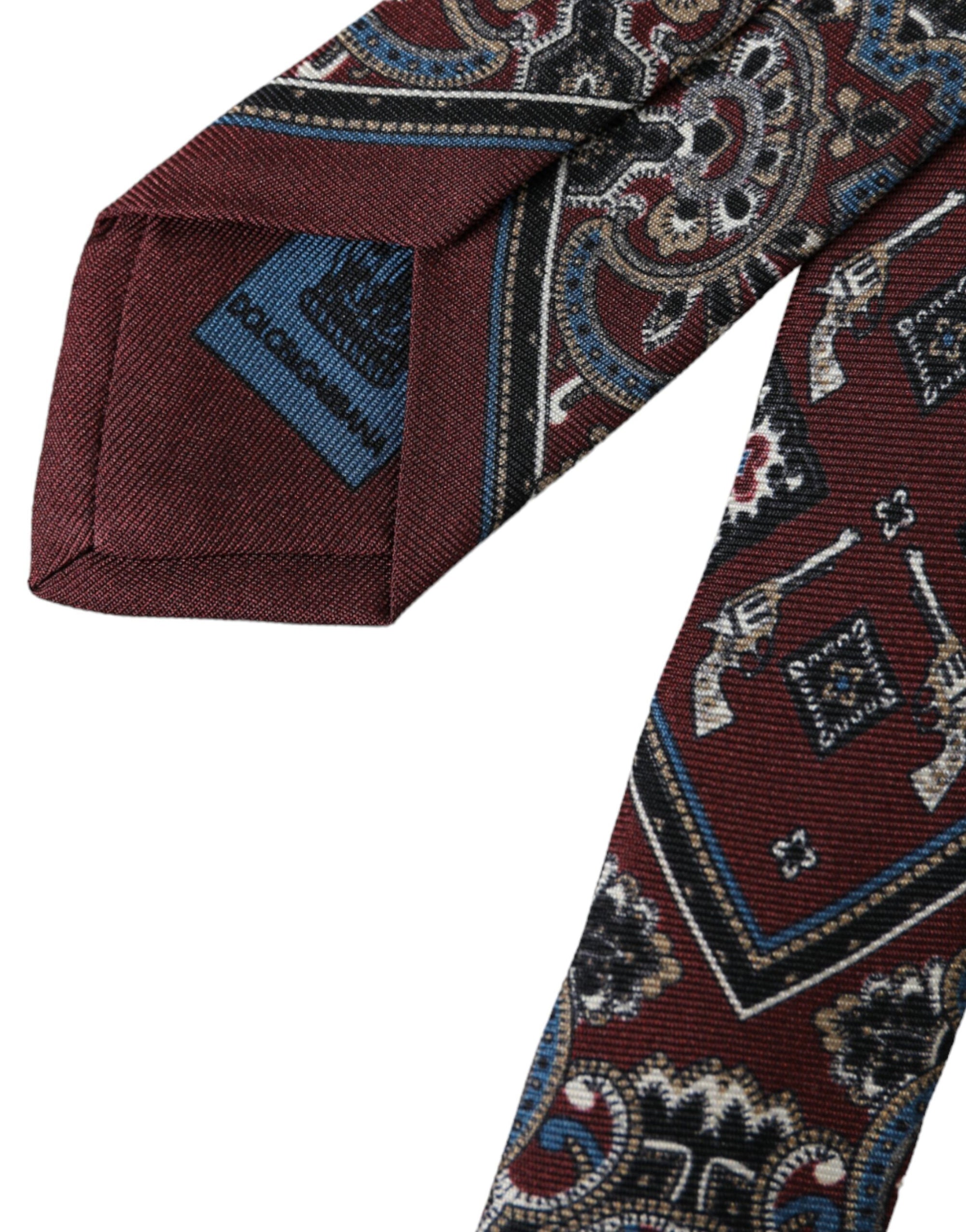 Dolce &amp; Gabbana Bordeaux Printed 100% Silk Adjustable Men Tie