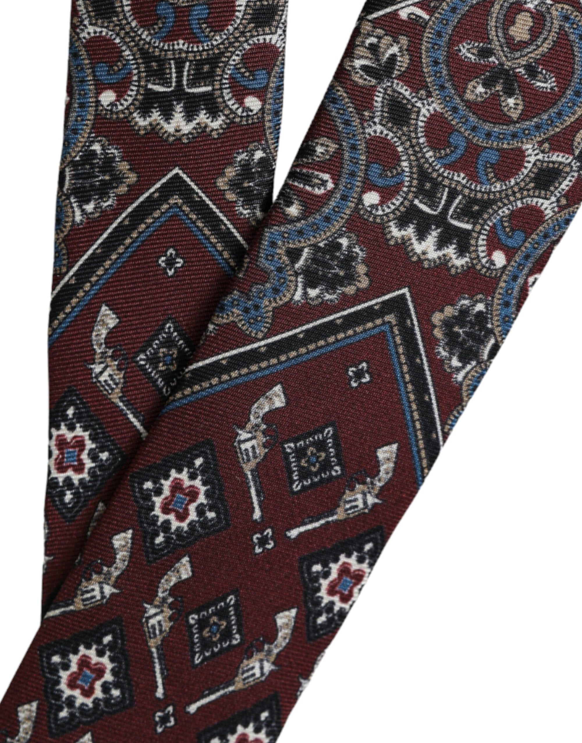 Dolce &amp; Gabbana Bordeaux Printed 100% Silk Adjustable Men Tie
