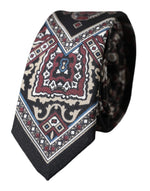 Dolce &amp; Gabbana Black Printed 100% Silk Adjustable Men Tie