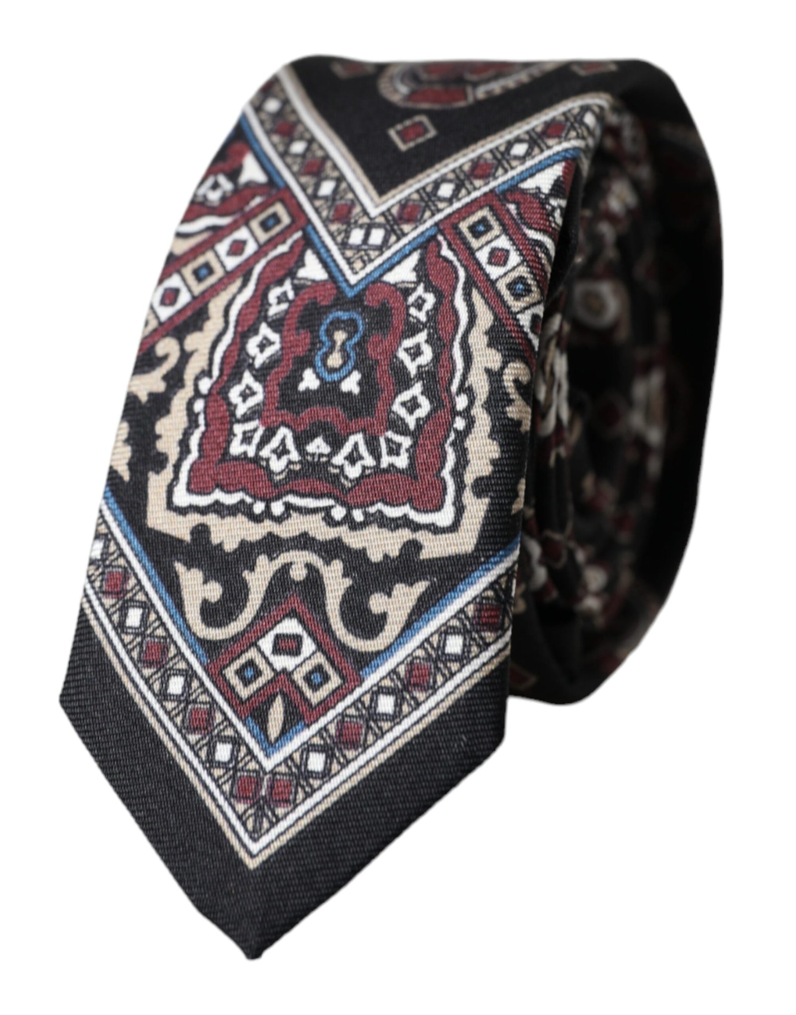 Dolce &amp; Gabbana Black Printed 100% Silk Adjustable Men Tie