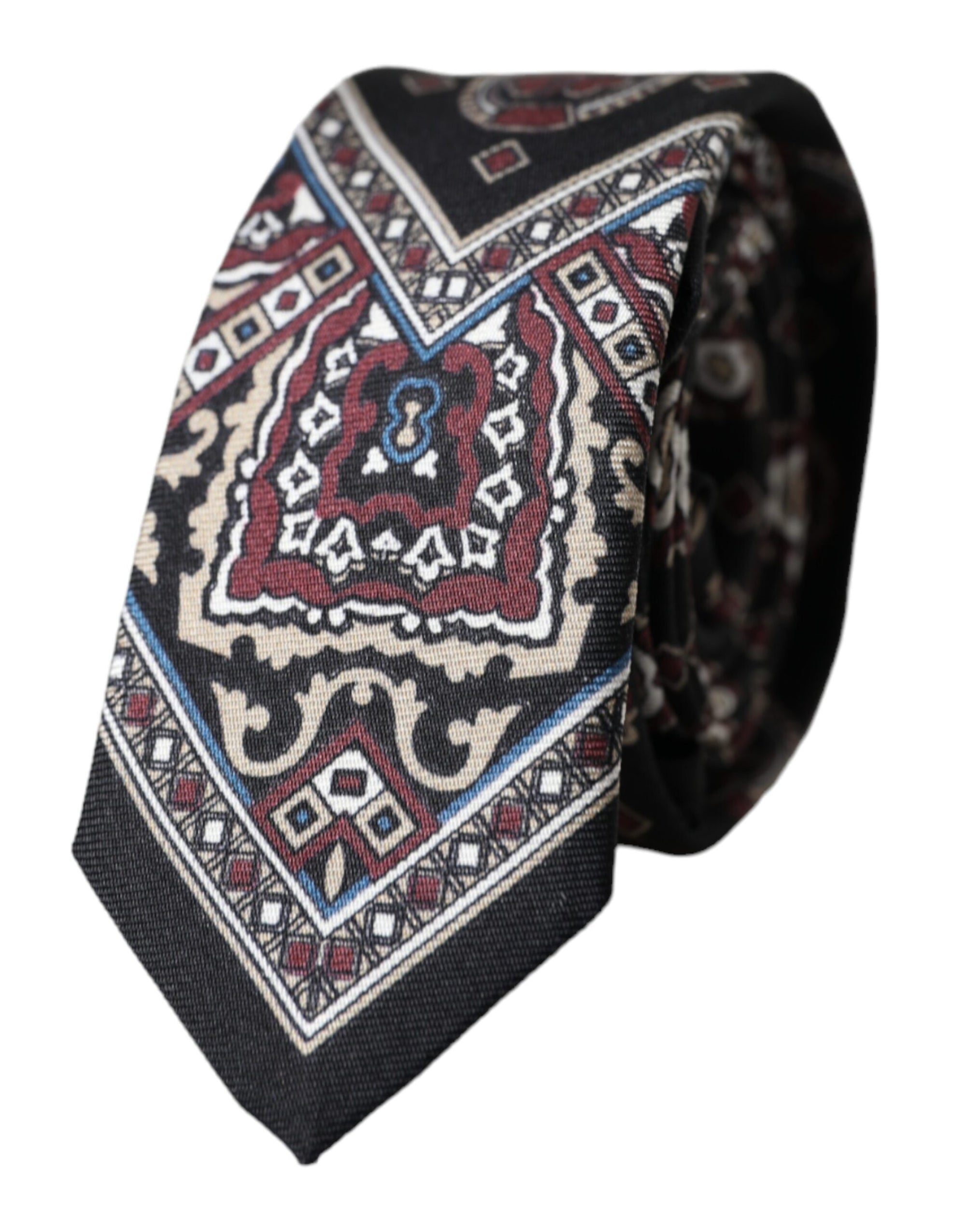 Dolce &amp; Gabbana Black Printed 100% Silk Adjustable Men Tie