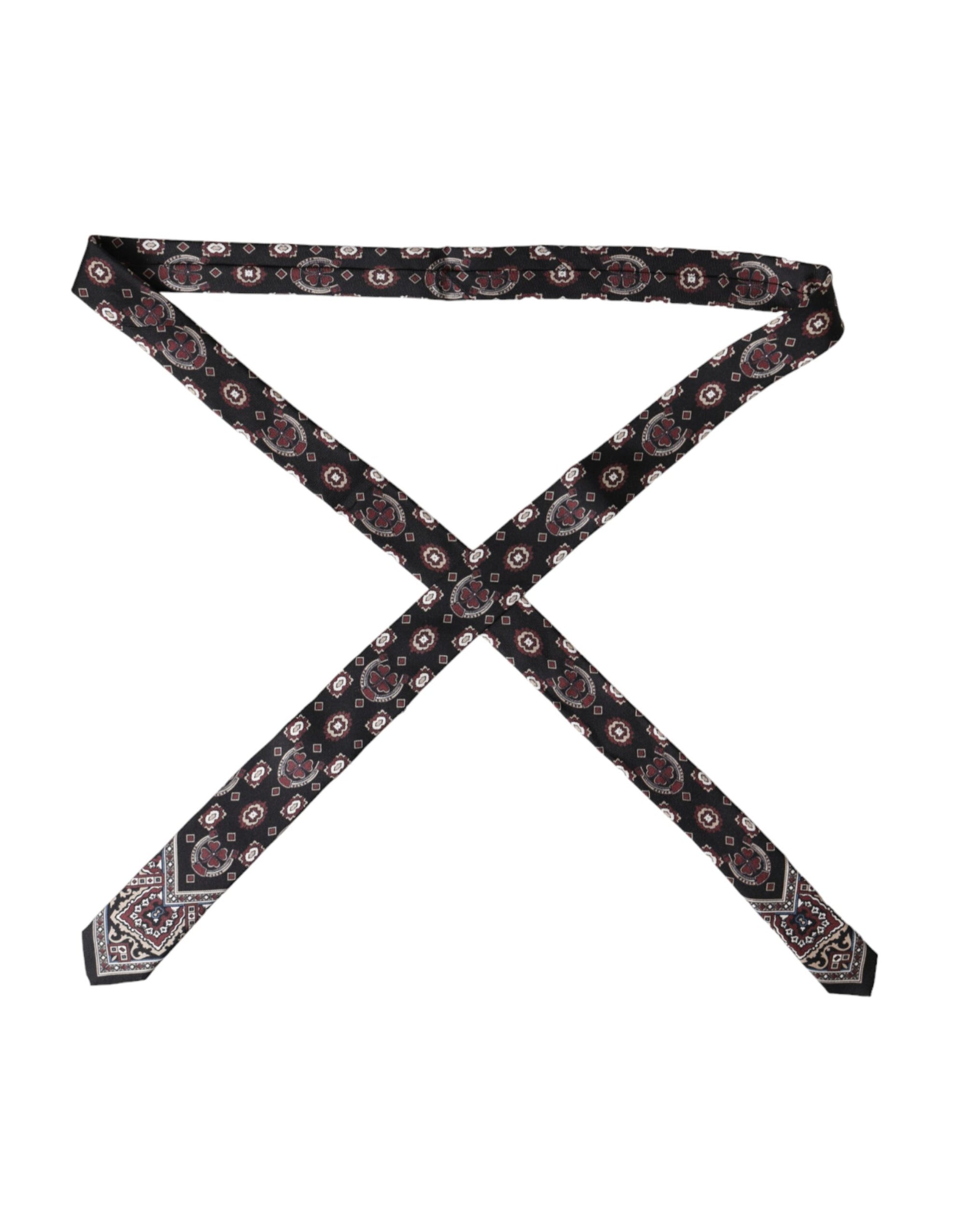 Dolce &amp; Gabbana Black Printed 100% Silk Adjustable Men Tie