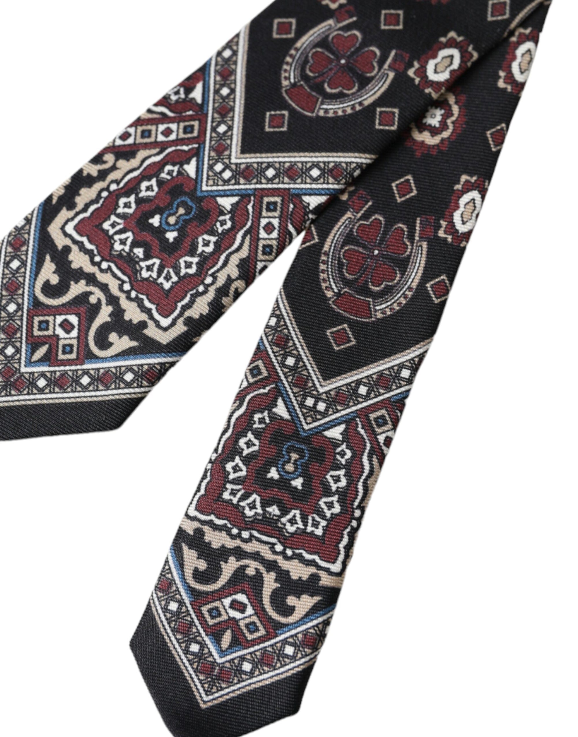 Dolce &amp; Gabbana Black Printed 100% Silk Adjustable Men Tie