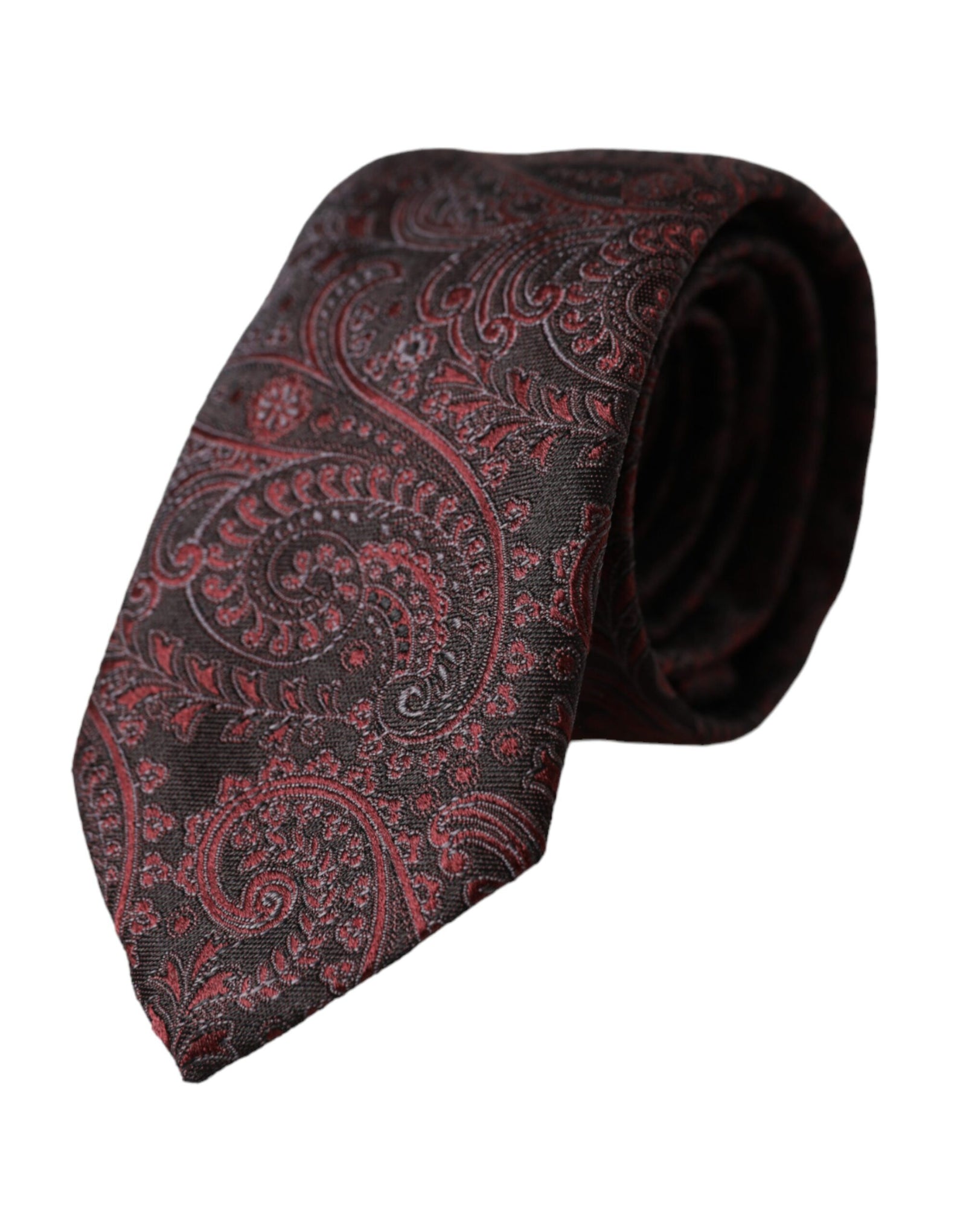 Dolce &amp; Gabbana Bordeaux Patterned Silk Adjustable Men Tie