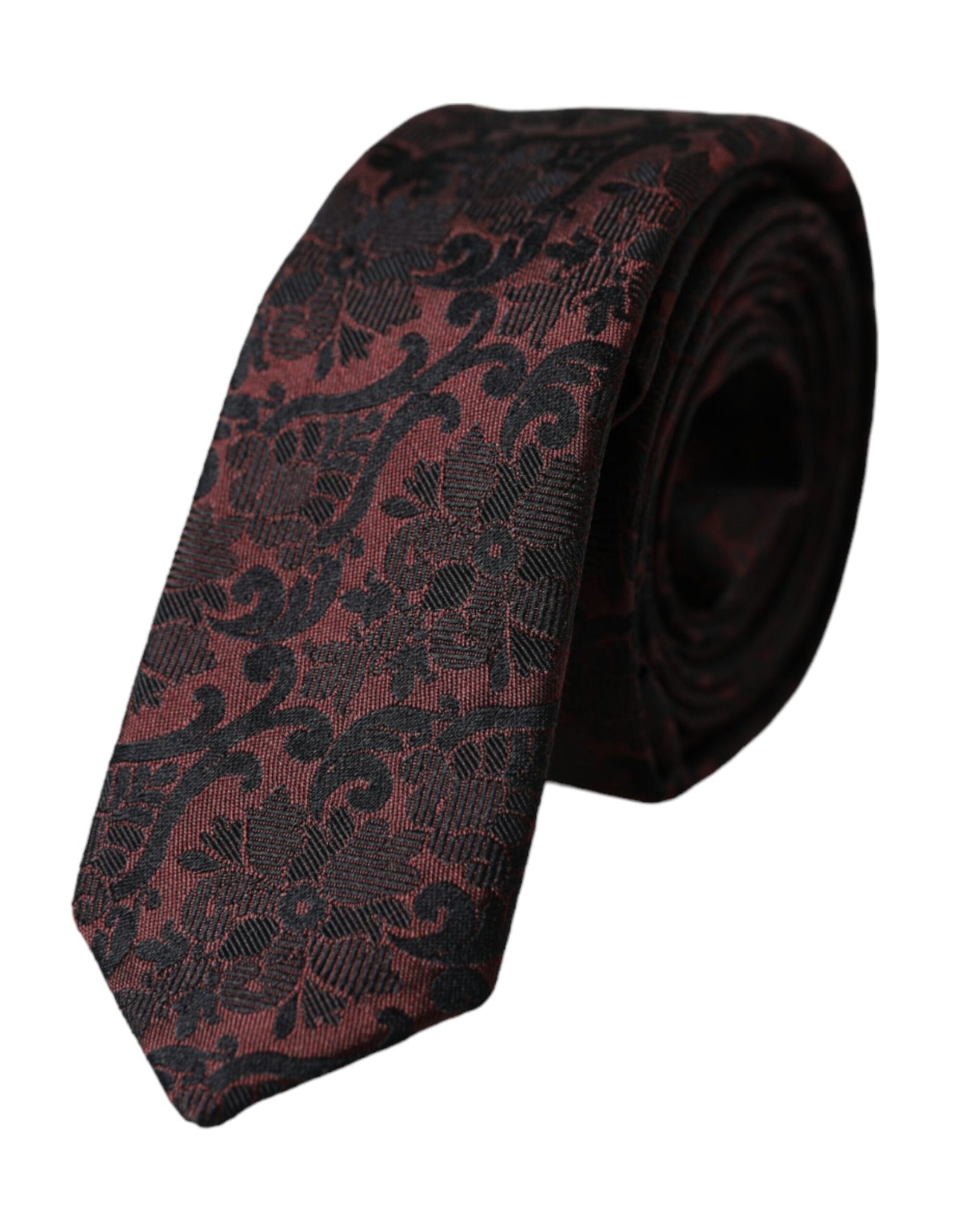 Dolce &amp; Gabbana Maroon Floral Fantasy Silk Adjustable Men Tie