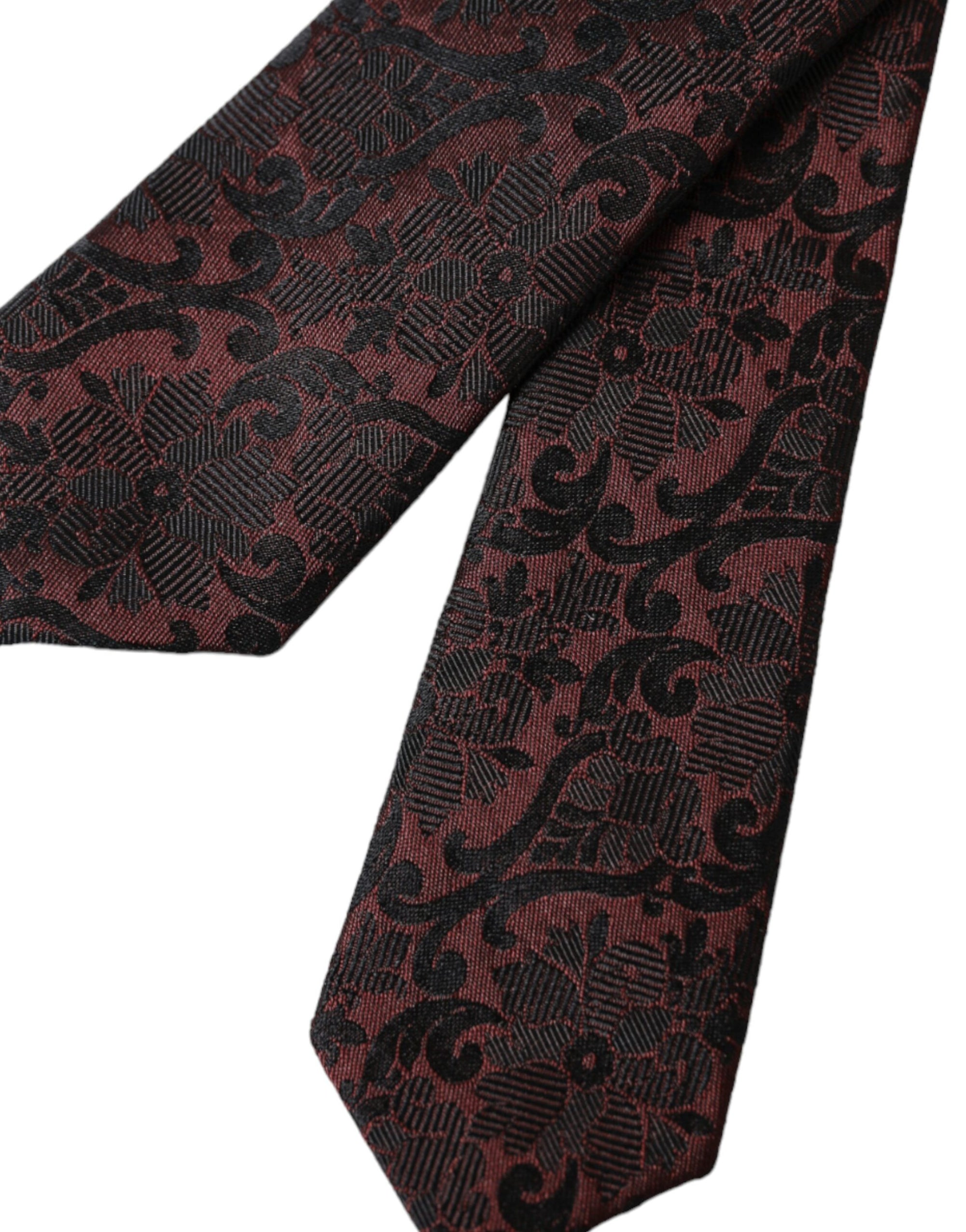 Dolce &amp; Gabbana Maroon Floral Fantasy Silk Adjustable Men Tie