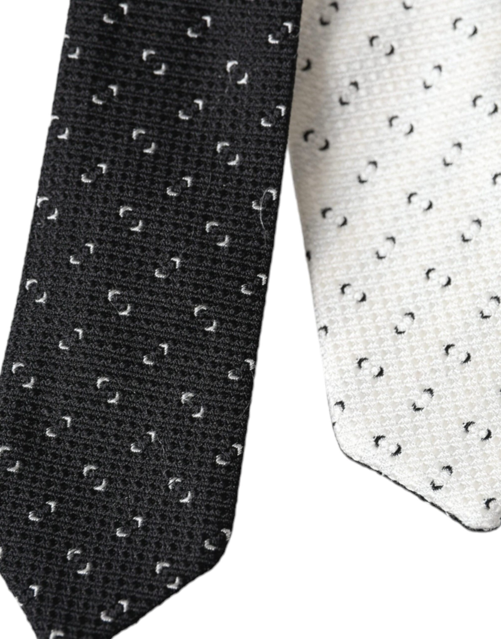 Dolce &amp; Gabbana Black White Patterned Adjustable Tie