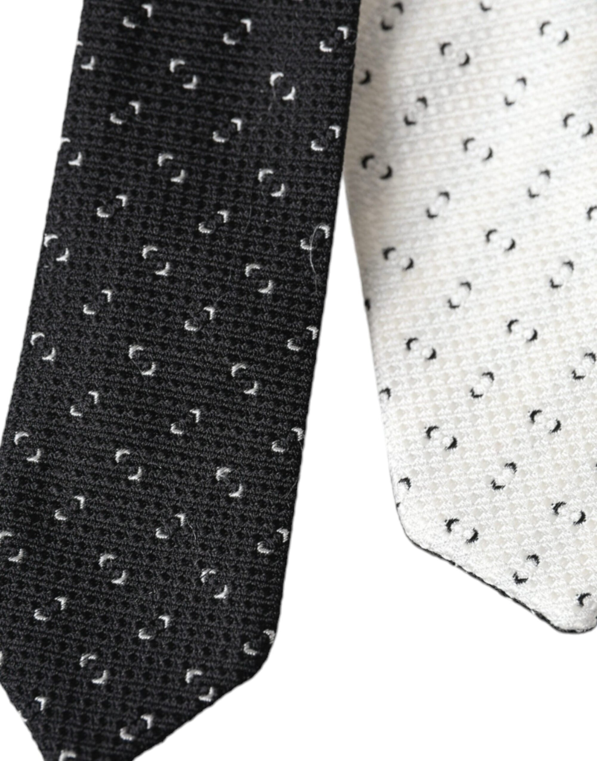 Dolce &amp; Gabbana Black White Patterned Adjustable Tie