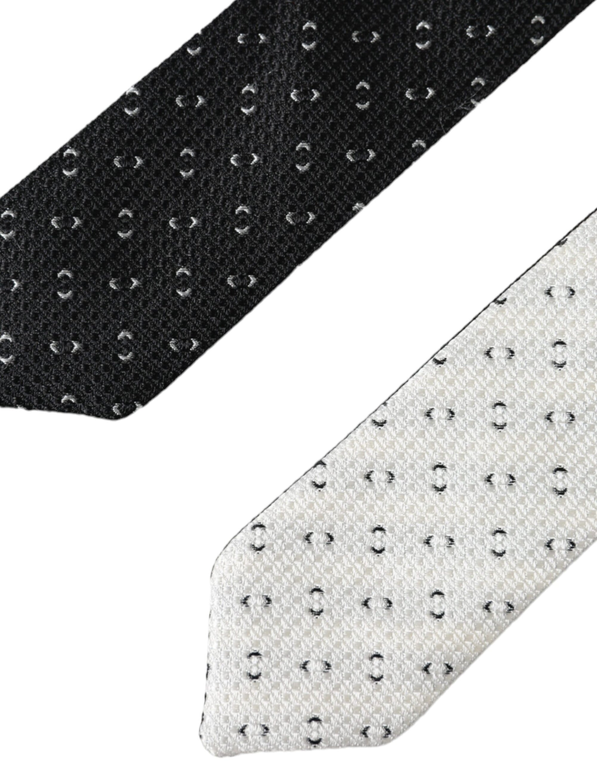 Dolce &amp; Gabbana Black White Patterned Adjustable Tie