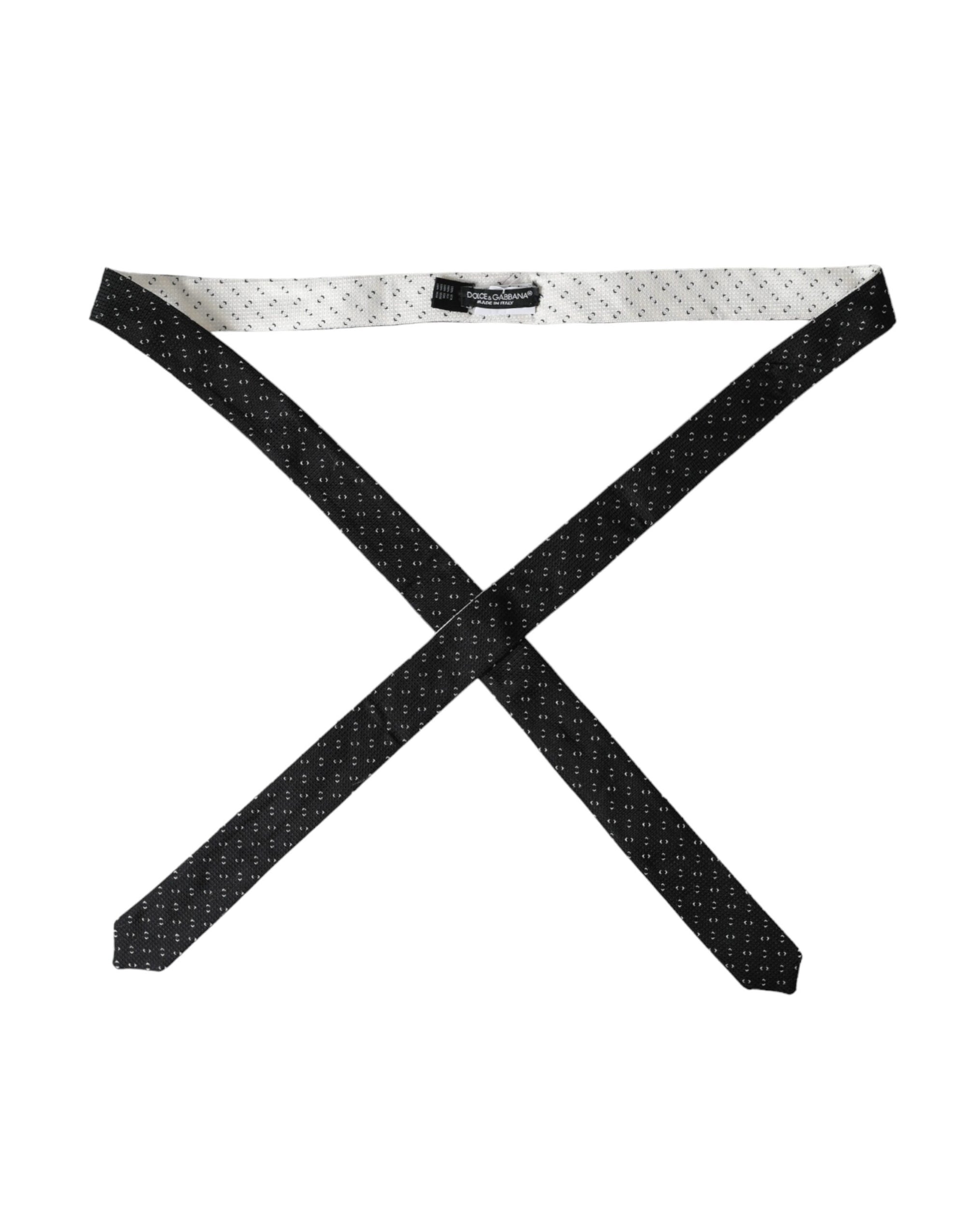 Dolce &amp; Gabbana Black White Patterned Adjustable Tie
