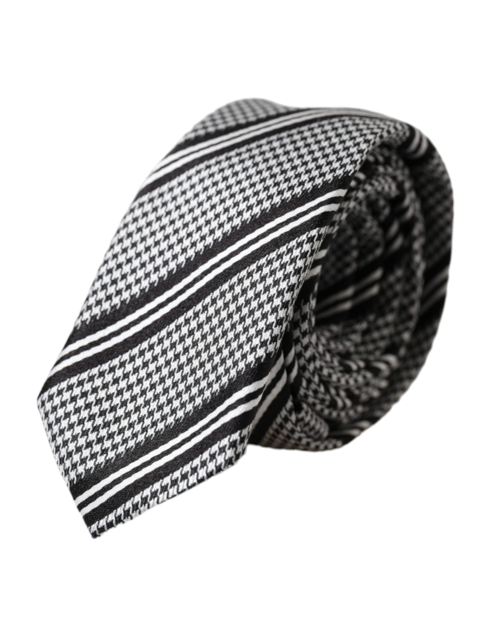 Dolce &amp; Gabbana Black White Stripes Silk Adjustable Tie