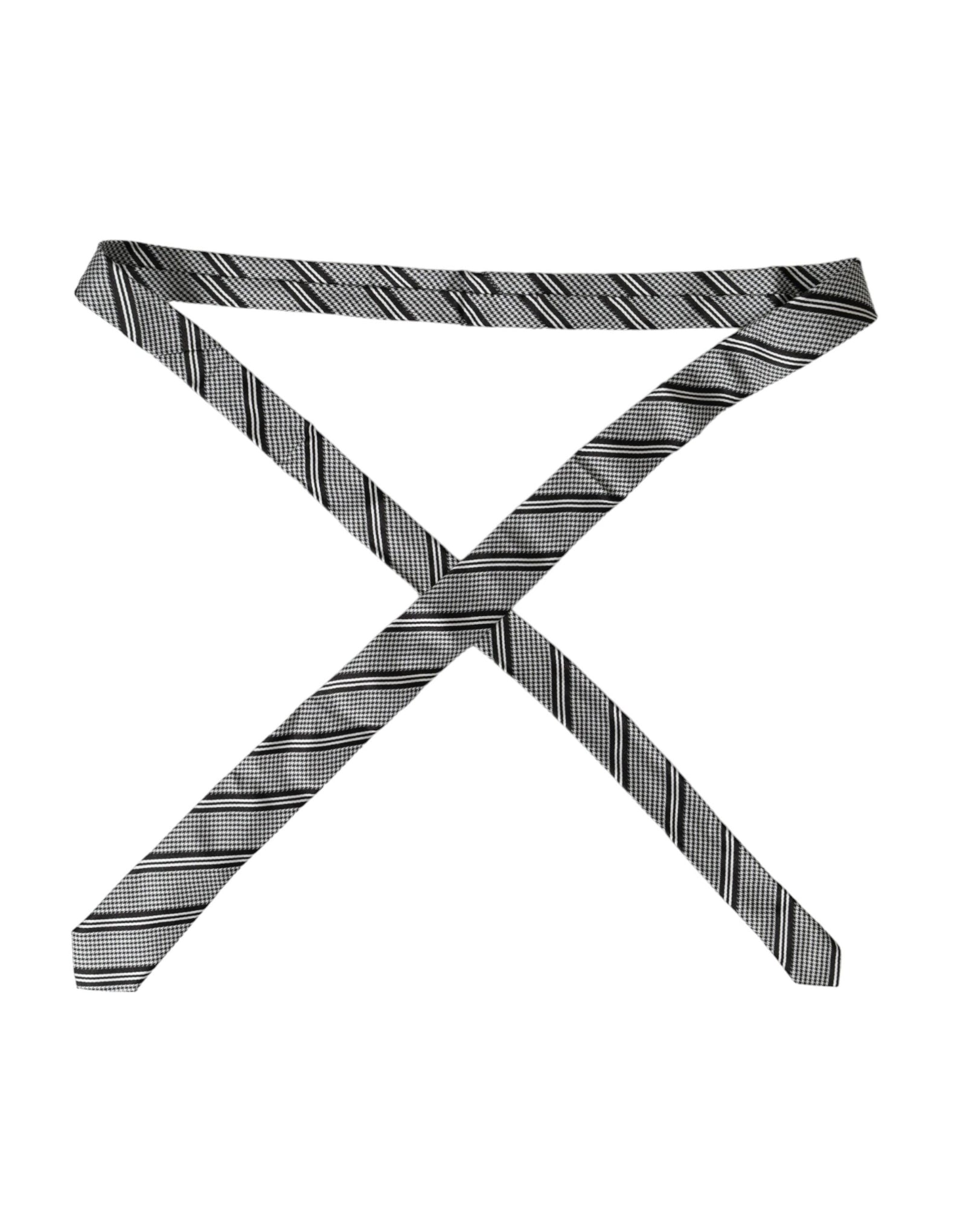 Dolce &amp; Gabbana Black White Stripes Silk Adjustable Tie