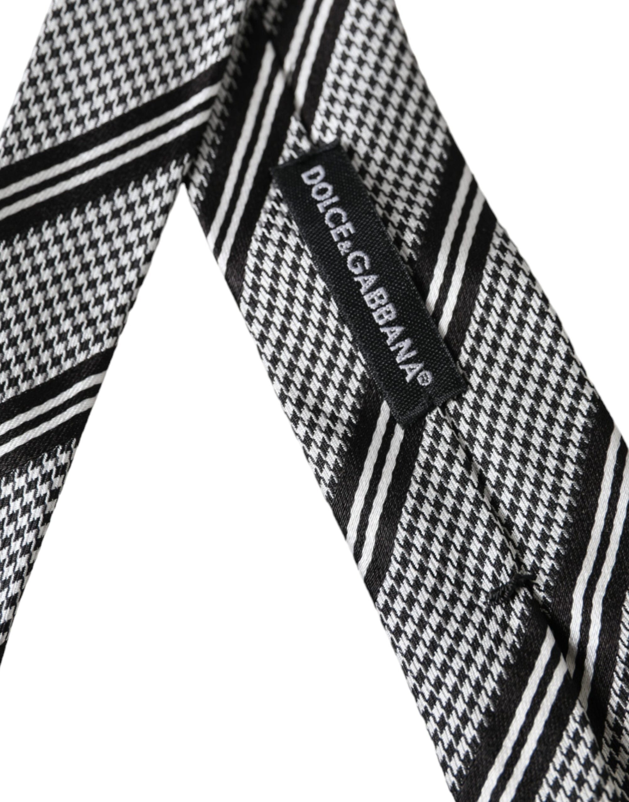 Dolce &amp; Gabbana Black White Stripes Silk Adjustable Tie