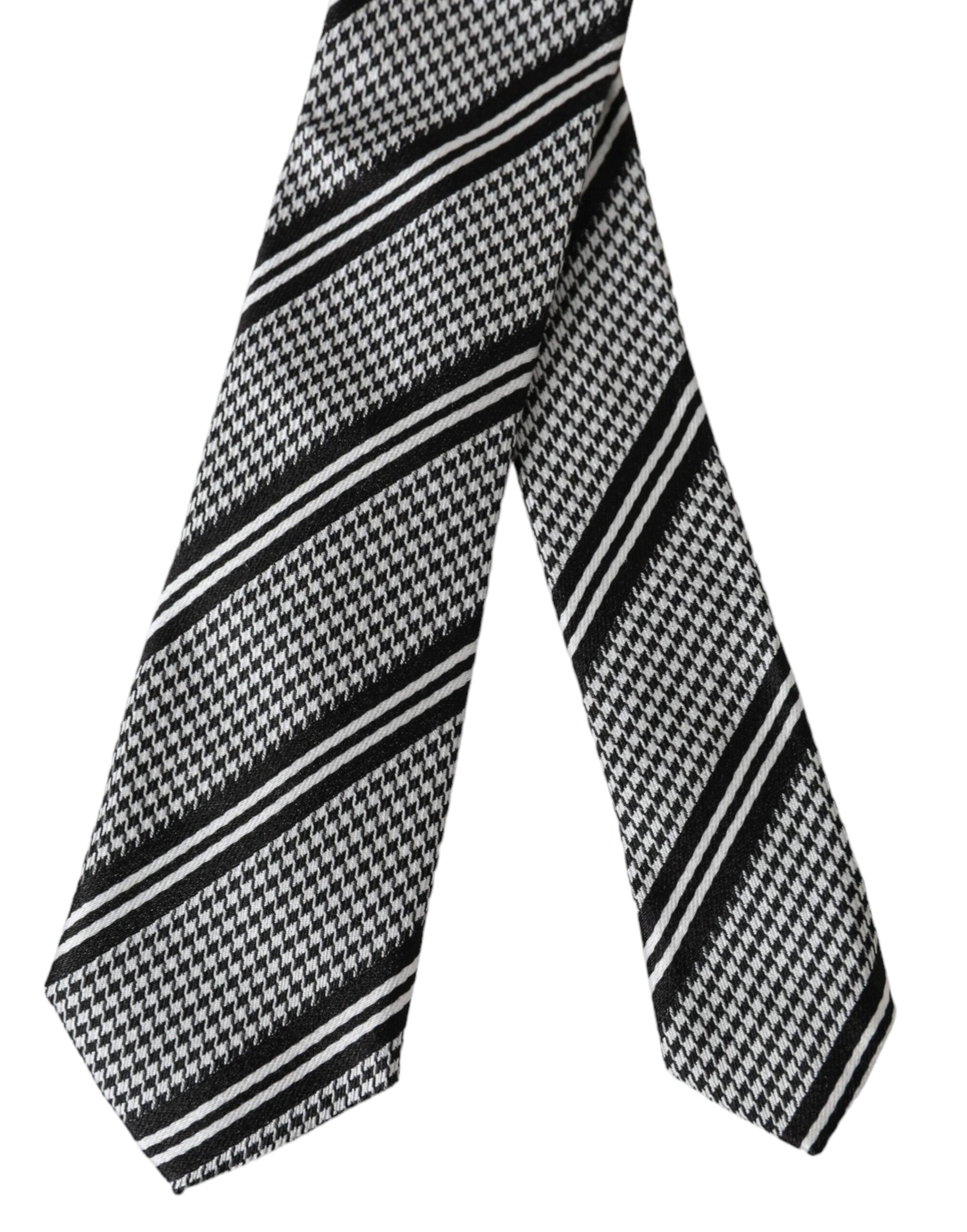 Dolce &amp; Gabbana Black White Stripes Silk Adjustable Tie