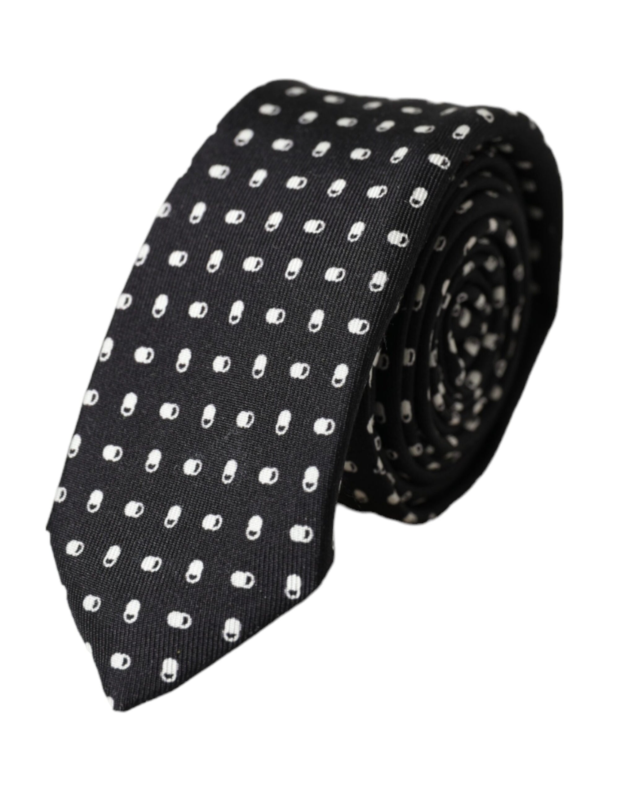 Dolce &amp; Gabbana Black Patterned 100%Silk Adjustable Tie