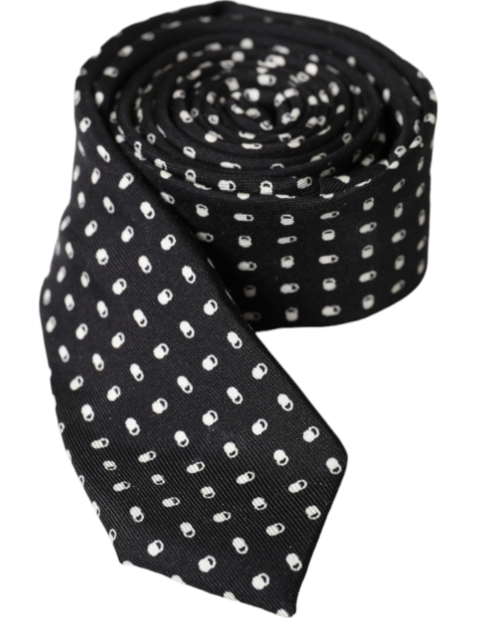 Dolce &amp; Gabbana Black Patterned 100%Silk Adjustable Tie