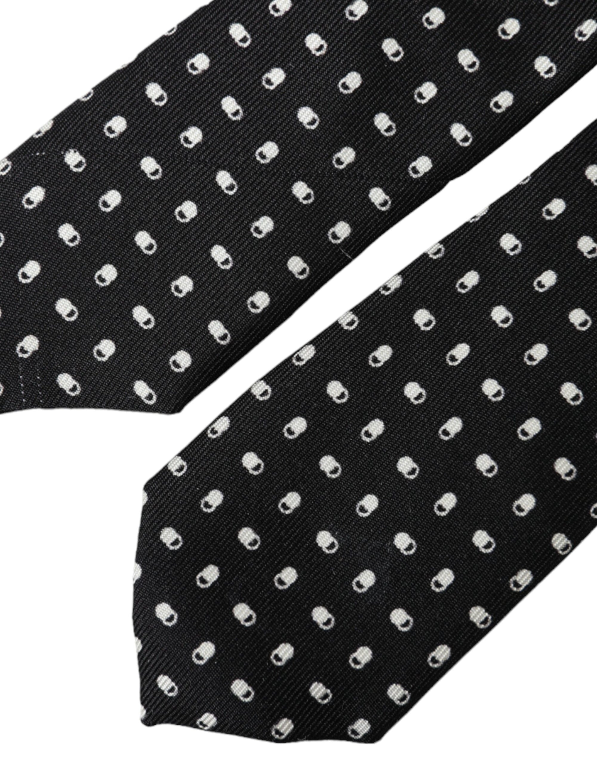 Dolce &amp; Gabbana Black Patterned 100%Silk Adjustable Tie