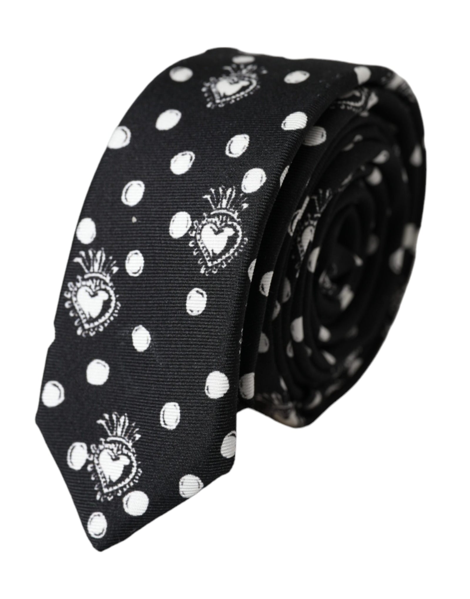 Dolce &amp; Gabbana Black Heart Polka Dot Adjustable Tie