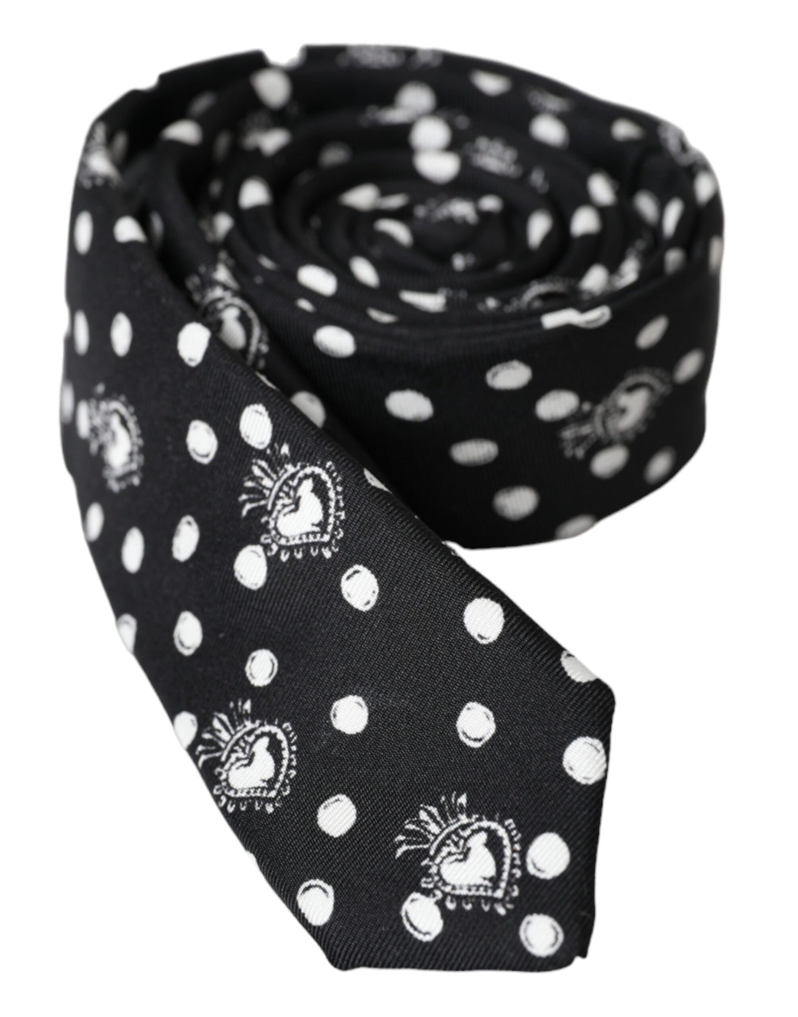 Dolce &amp; Gabbana Black Heart Polka Dot Adjustable Tie